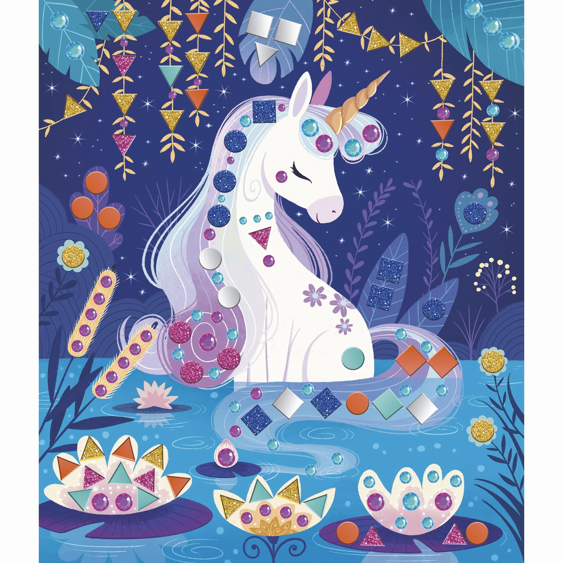 Janod Coffret Créatif Multi-Activités Licorne 13 Activités à Décorer Mosaïques Stickers Brillants Papier Doré Dès 6 Ans