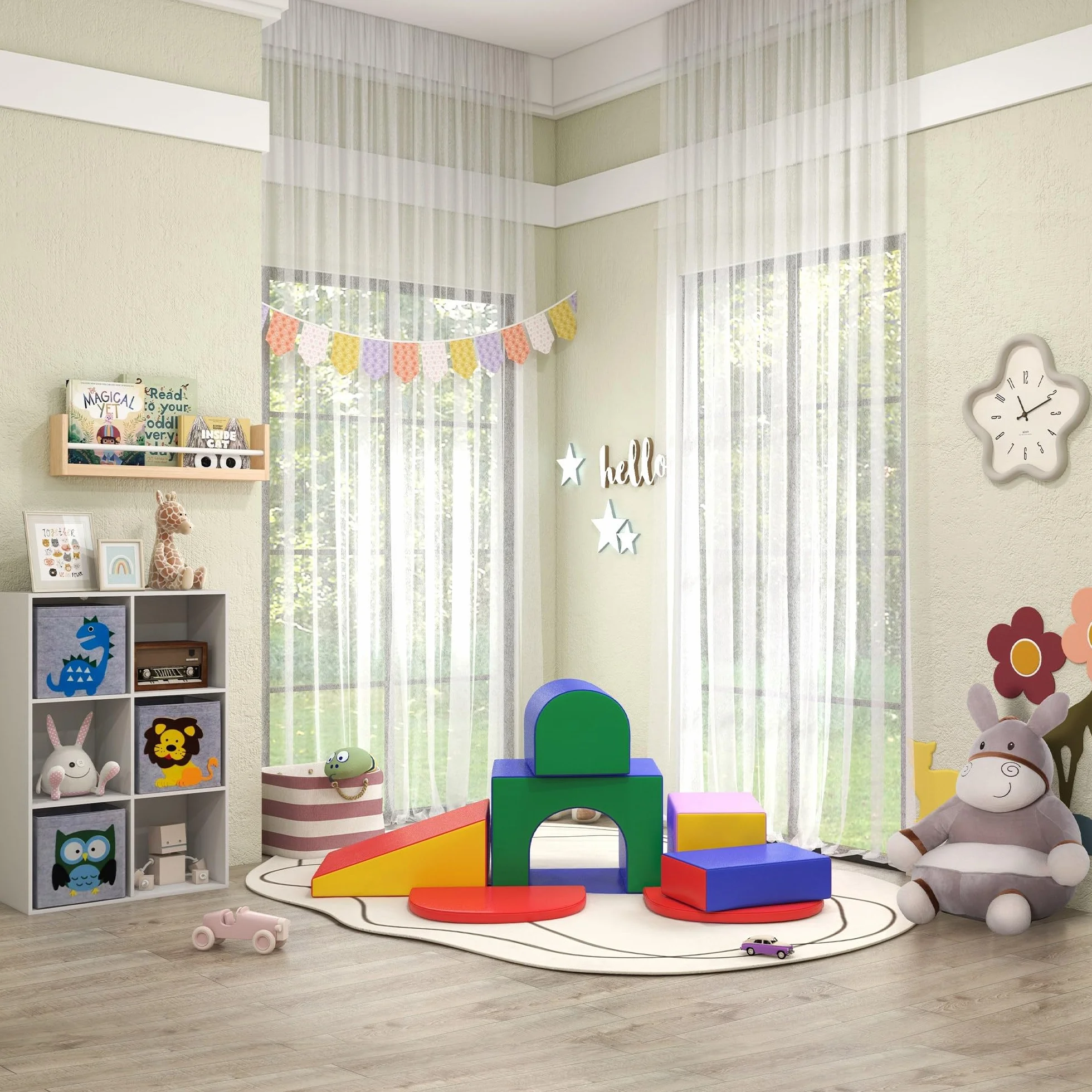 HOMCOM Parcours motricité bébé 7PCS, Jouet d'escalade en mousse, Blocs de construction avec revêtement synthétique, Multicolore