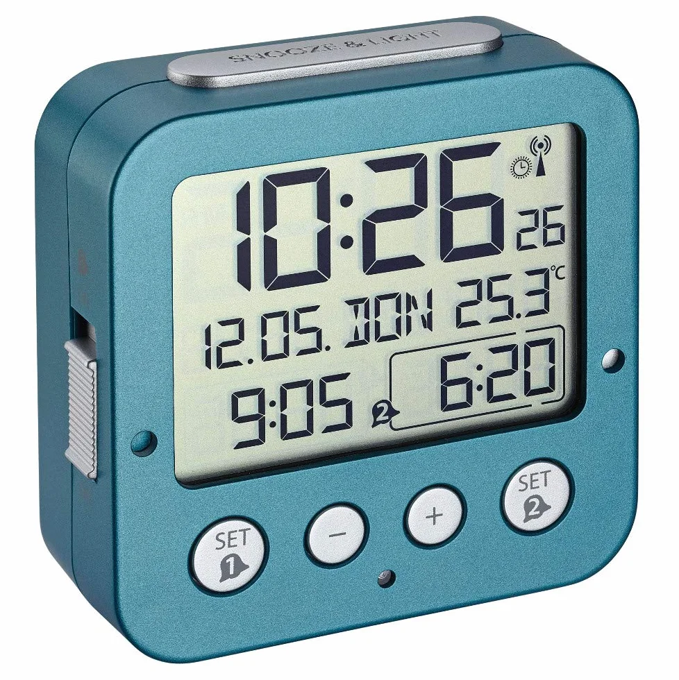 TFA Dostmann Réveil Radio-pilotée Bingo 60.2539.20 avec 2 Heures de réveil température intérieure Turquoise