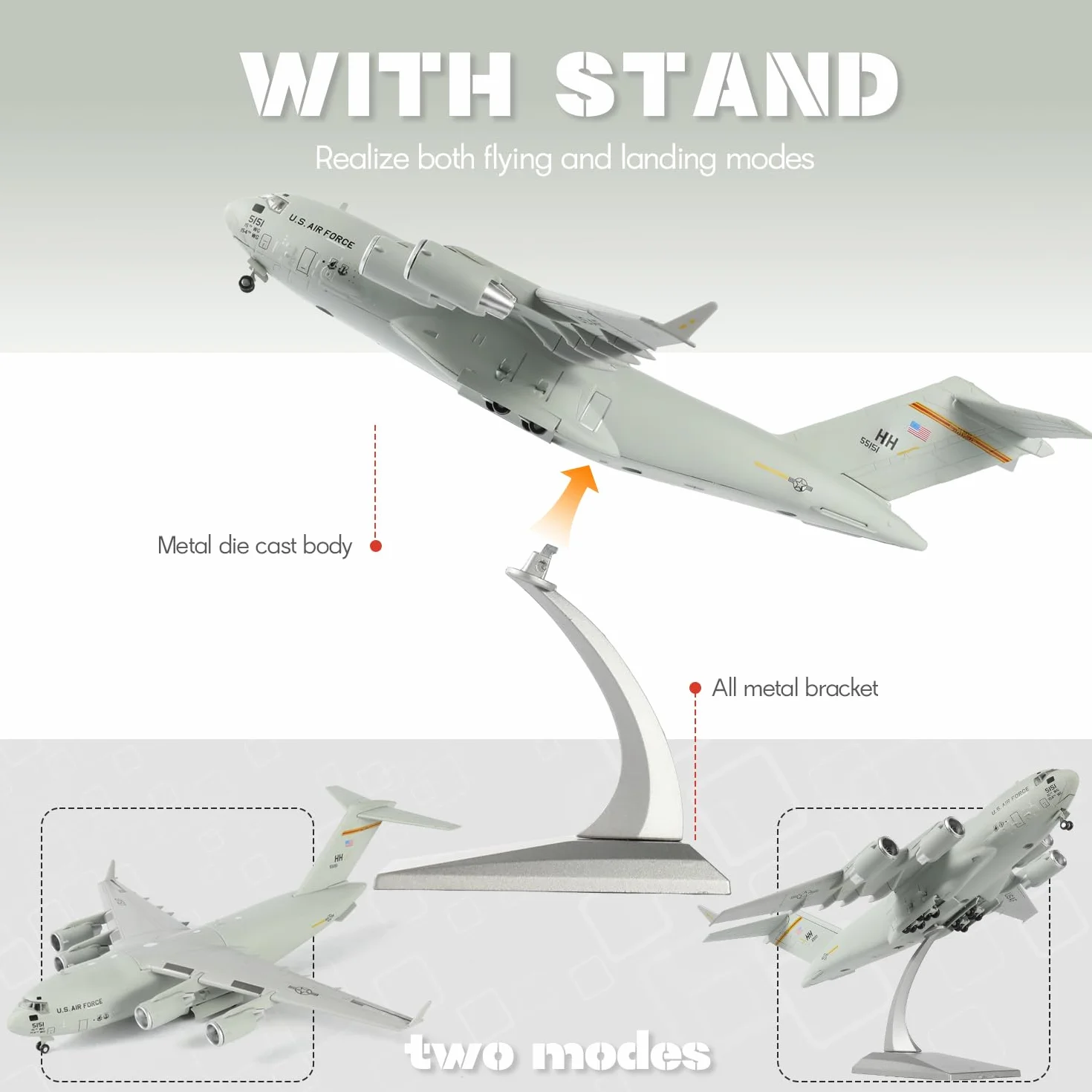 NUOTIE C-17 Globemaster III Modèle d'avion en métal Alliage moulé sous Pression 1/200 Transport