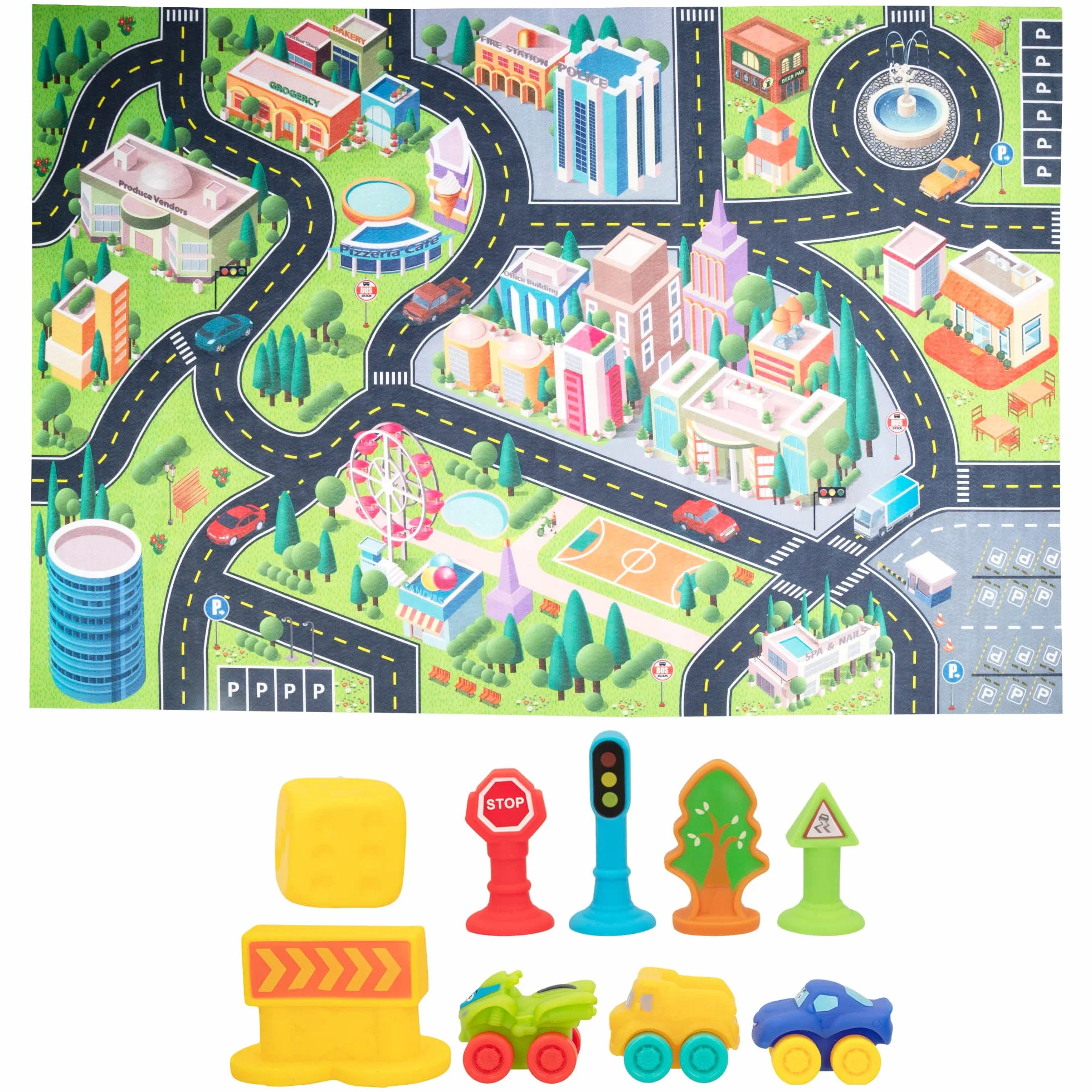 ColorBaby Tapis de circuit de voitures pour enfants avec accessoires souples