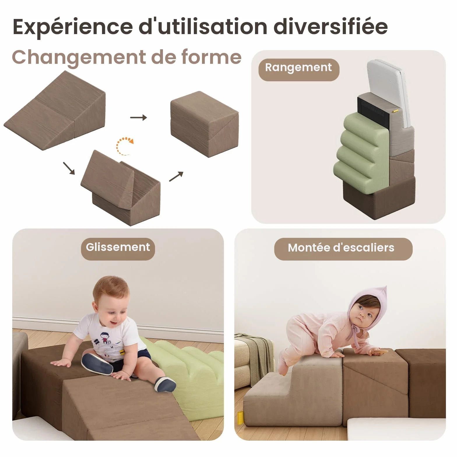BanaSuper Jeu de Motricité Enfant Parcours Motricité Blocs Mousse Éducatifs avec Velcro Structure d'escalade Antidérapante Gris