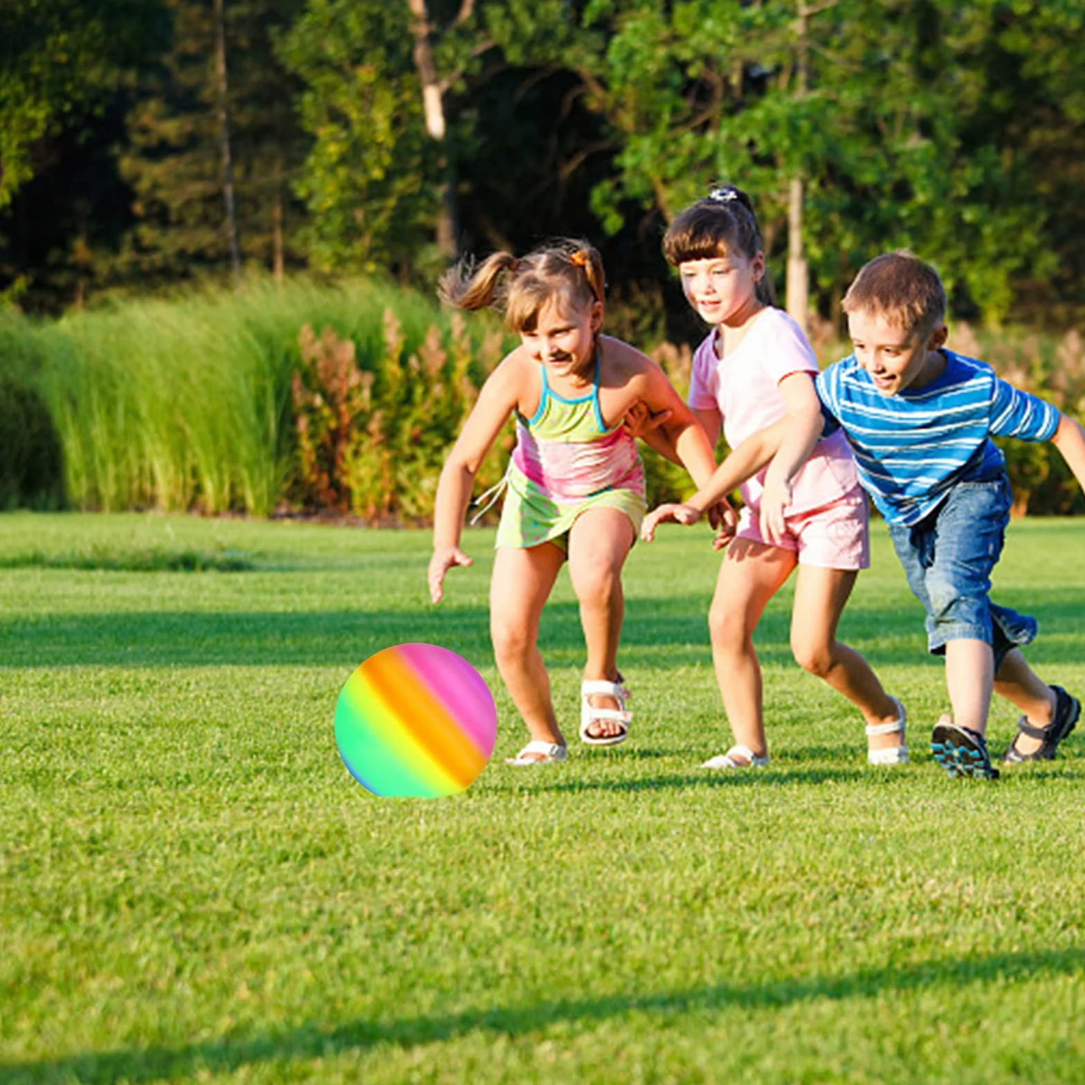 Ballon de Plage Gonflable 3 Pièces avec Pompe, Balle Rebondissante en PVC pour Enfants, Rainbow Jeu Molle Soccer Kickball