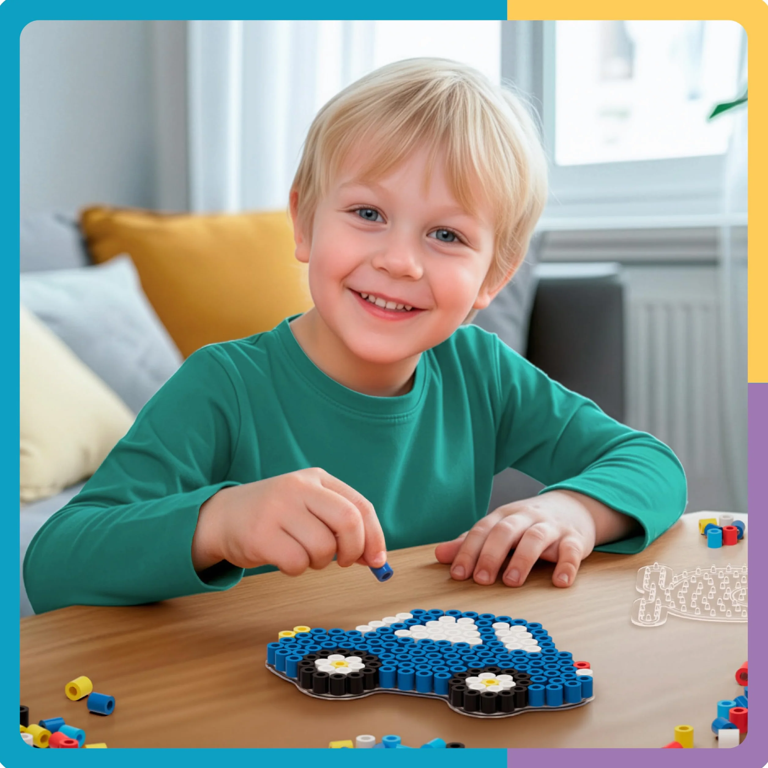 Smowo Perles à repasser 10 mm - 4 plaques et modèles - Voiture bateau train avion - Grandes plaques stylo Maxi pour enfants dès 3 ans
