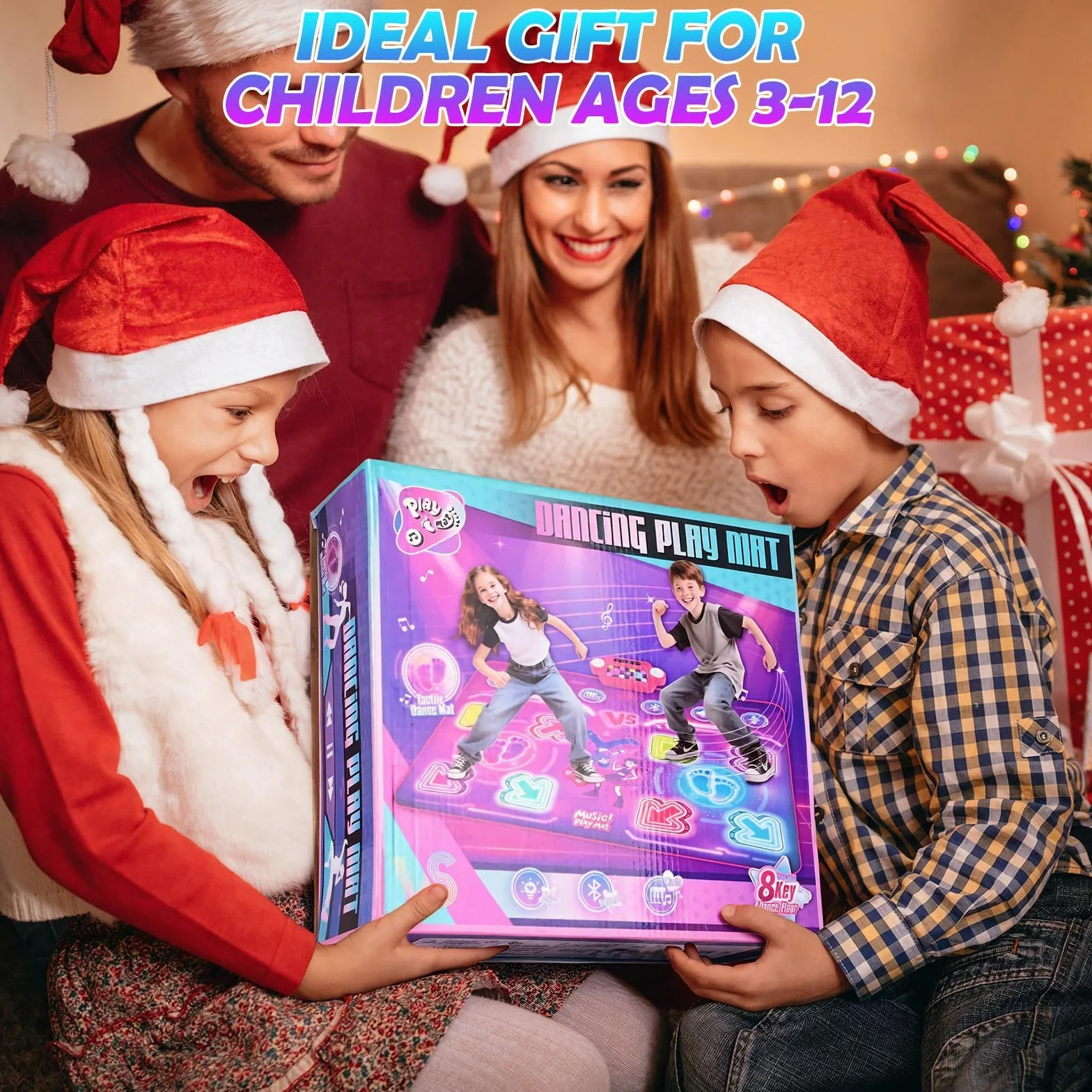 Tapis de Danse Musical Électronique pour Enfants avec 8 Flèches Lumière LED & Bluetooth, 3 Modes de Jeu, Cadeau Noël 3-10+