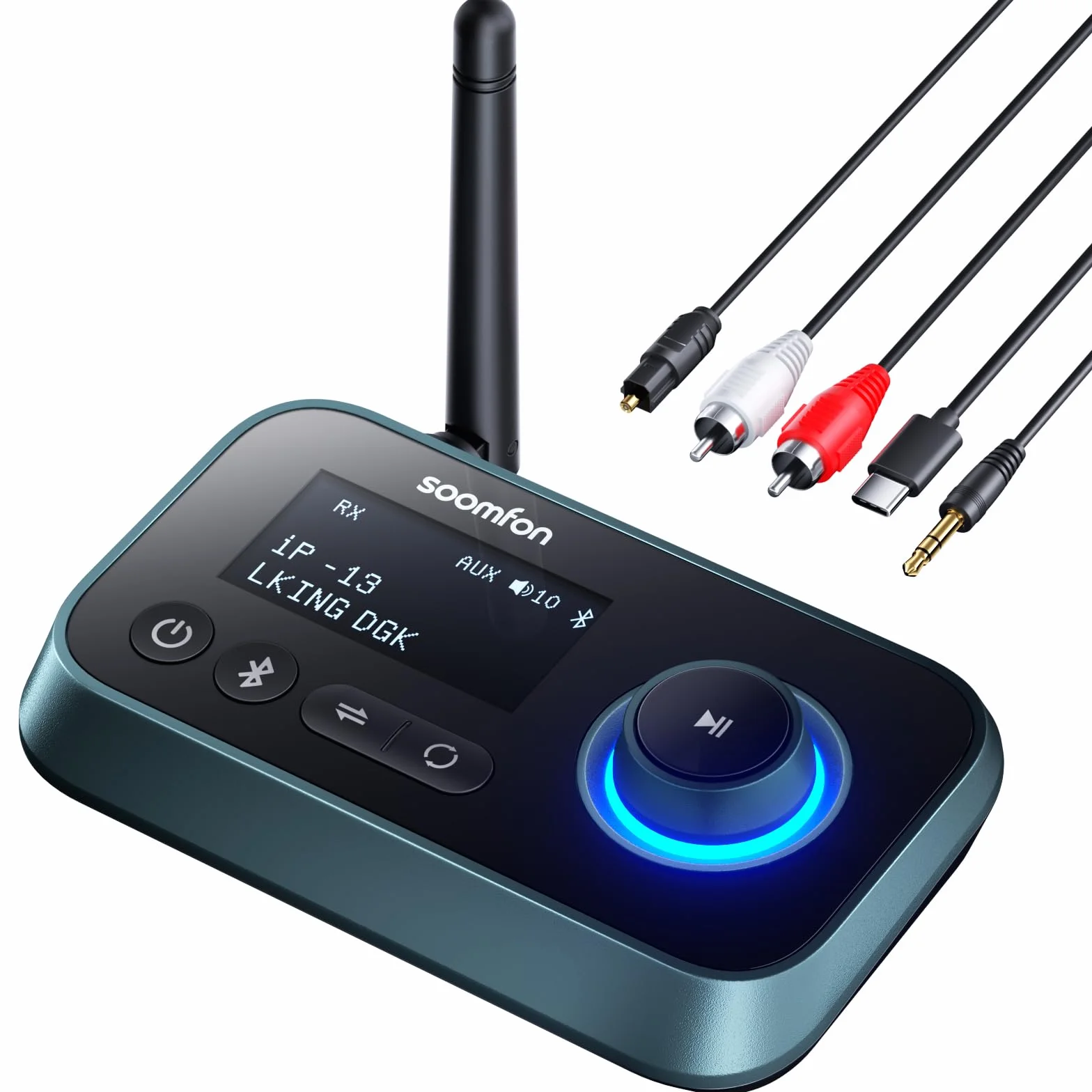 SOOMFON Émetteur Récepteur Bluetooth 5.0 avec Écran LCD, Adaptateur Audio 3 en 1 AUX/RCA/Jack 3.5mm/Optique