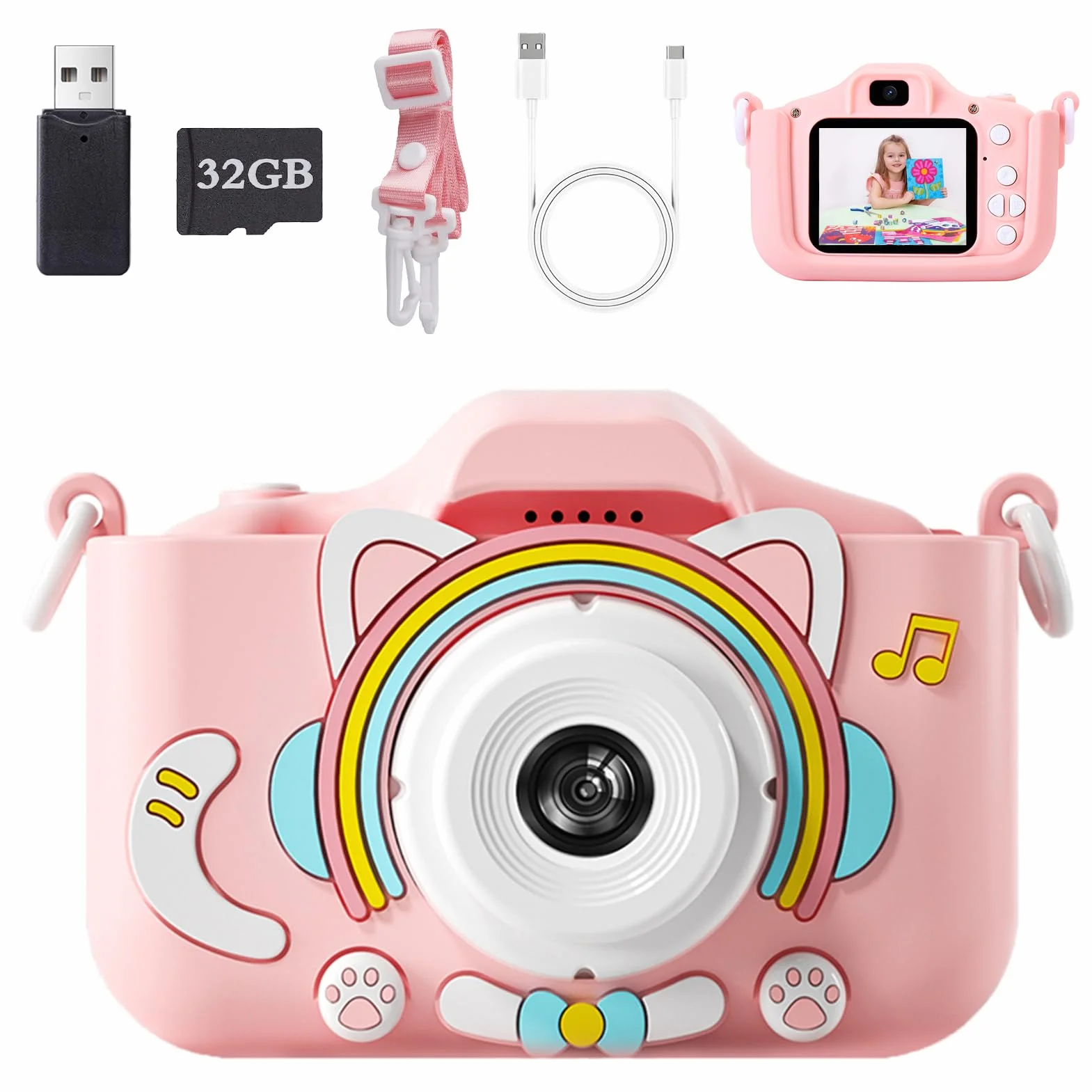 Appareil Photo Numérique Enfants 1080P Écran IPS 2.0 Pouces 44 Cadres Magiques 5 Jeux Éducatifs 3-10 Ans