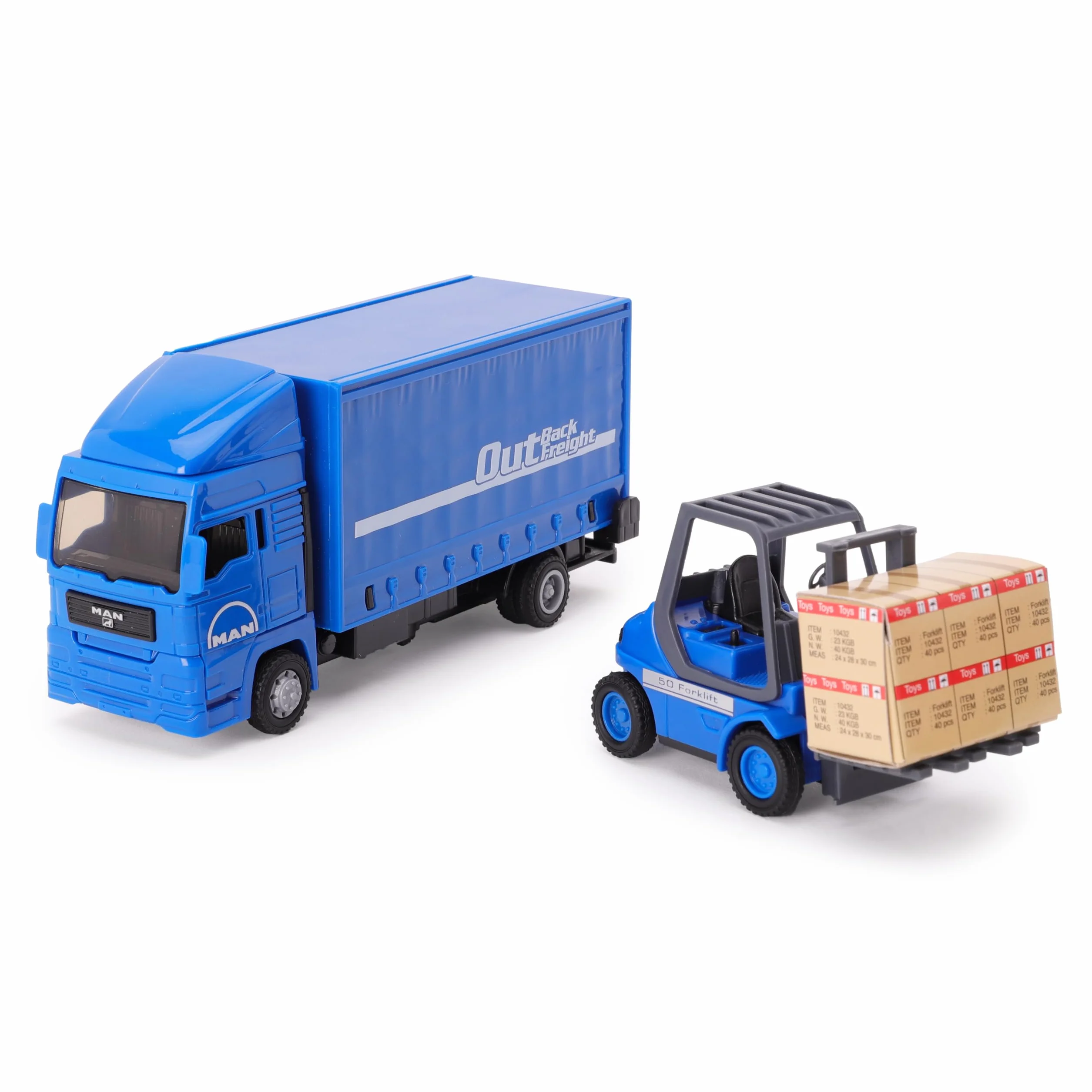 Toyland Coffret Load & Go Camion Man Chariot élévateur Palette 15cm 1:48 Construction Métal Plastique 3 Ans Bleu