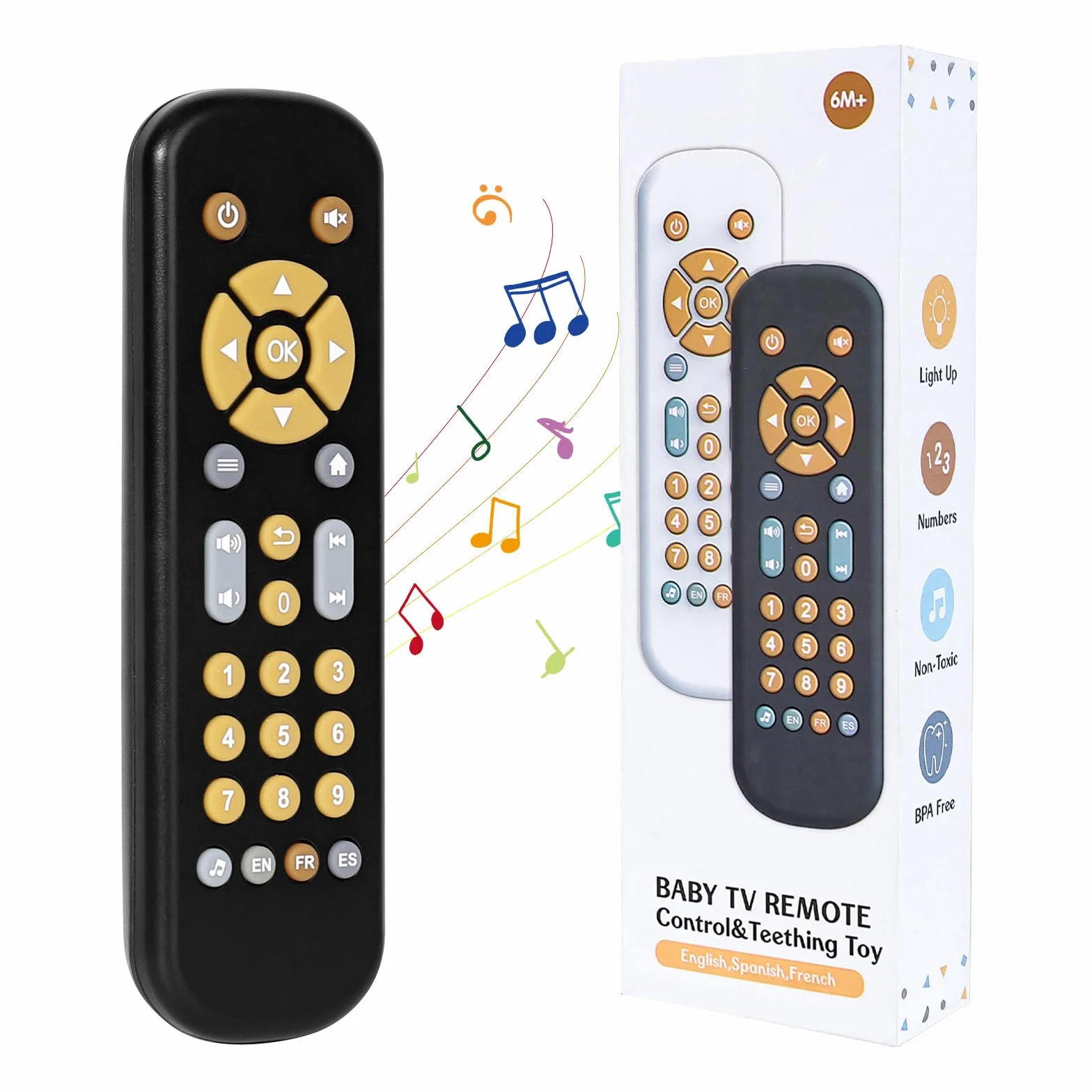 Orzbow Jouet Télécommande TV Bébé, Jouets Musicaux à Volume Réglable, Sensoriel Boutons Multiformes, Cadeau 1 2 Ans