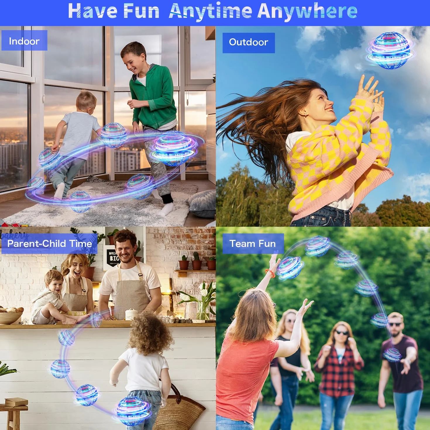 Boule Volante Lumineuse Magique Flying Orbi Boomerang Ball Spinner Hoverball Jouet Cadeau pour Enfant 6-10+ Ans Intérieur Extérieur