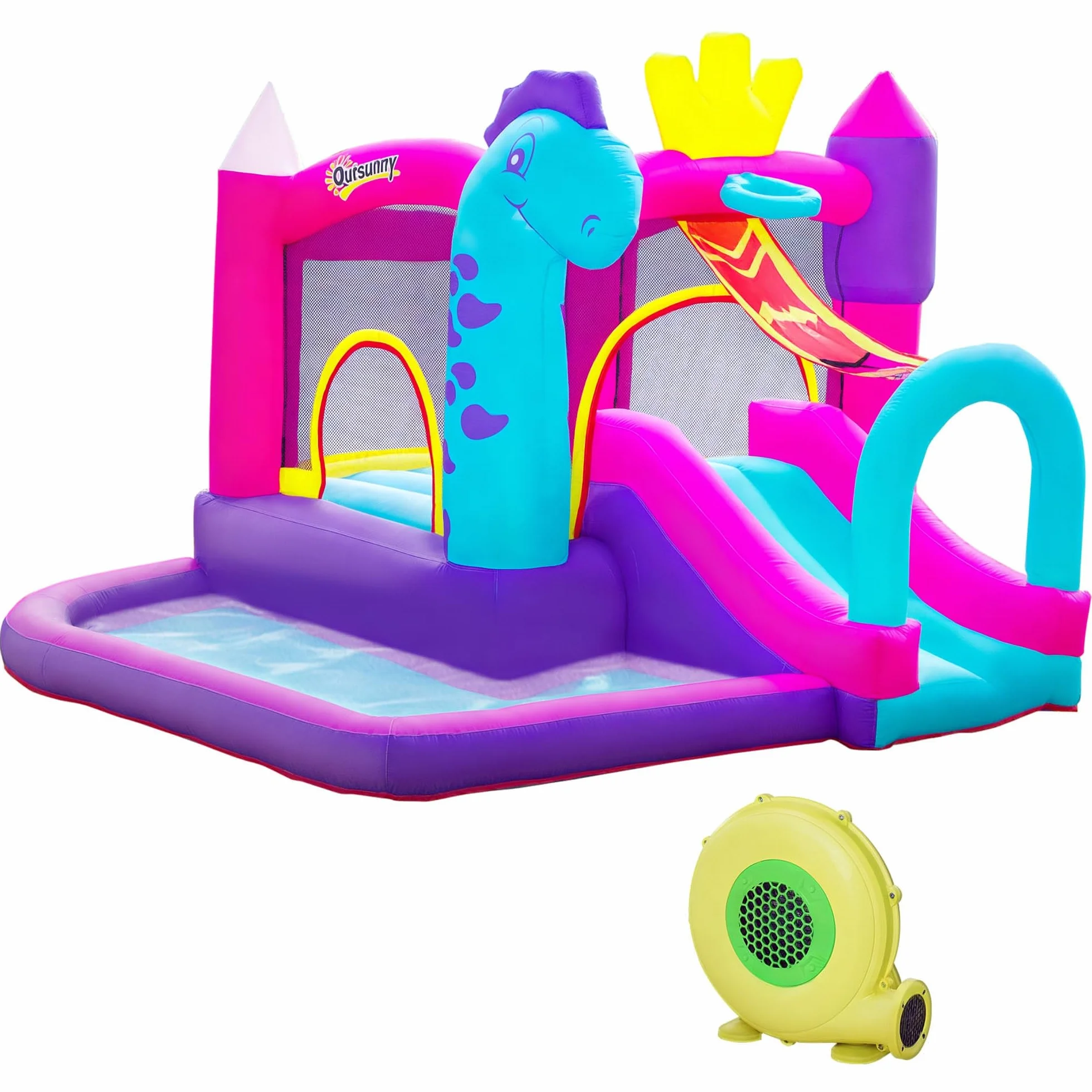 Outsunny Château Gonflable avec Toboggan, Trampoline et Piscine 300x270x200 cm 350W Souffleur Inclus