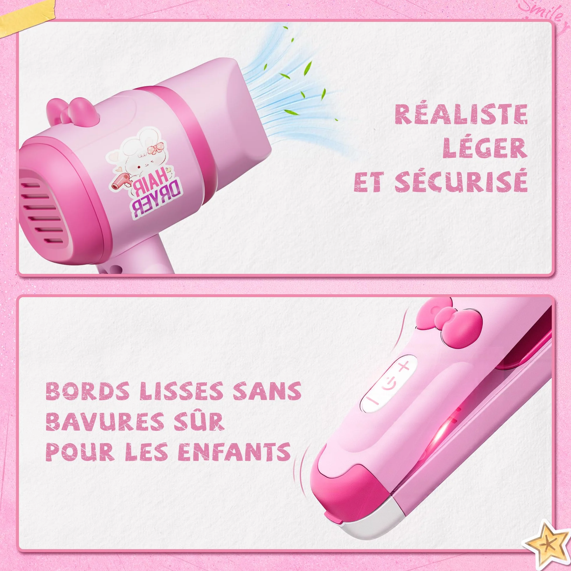 Kit de Salon de Coiffure pour Filles, 28 Pièces Jouets avec Son et Lumières, Jeu de Rôle 3-8 Ans