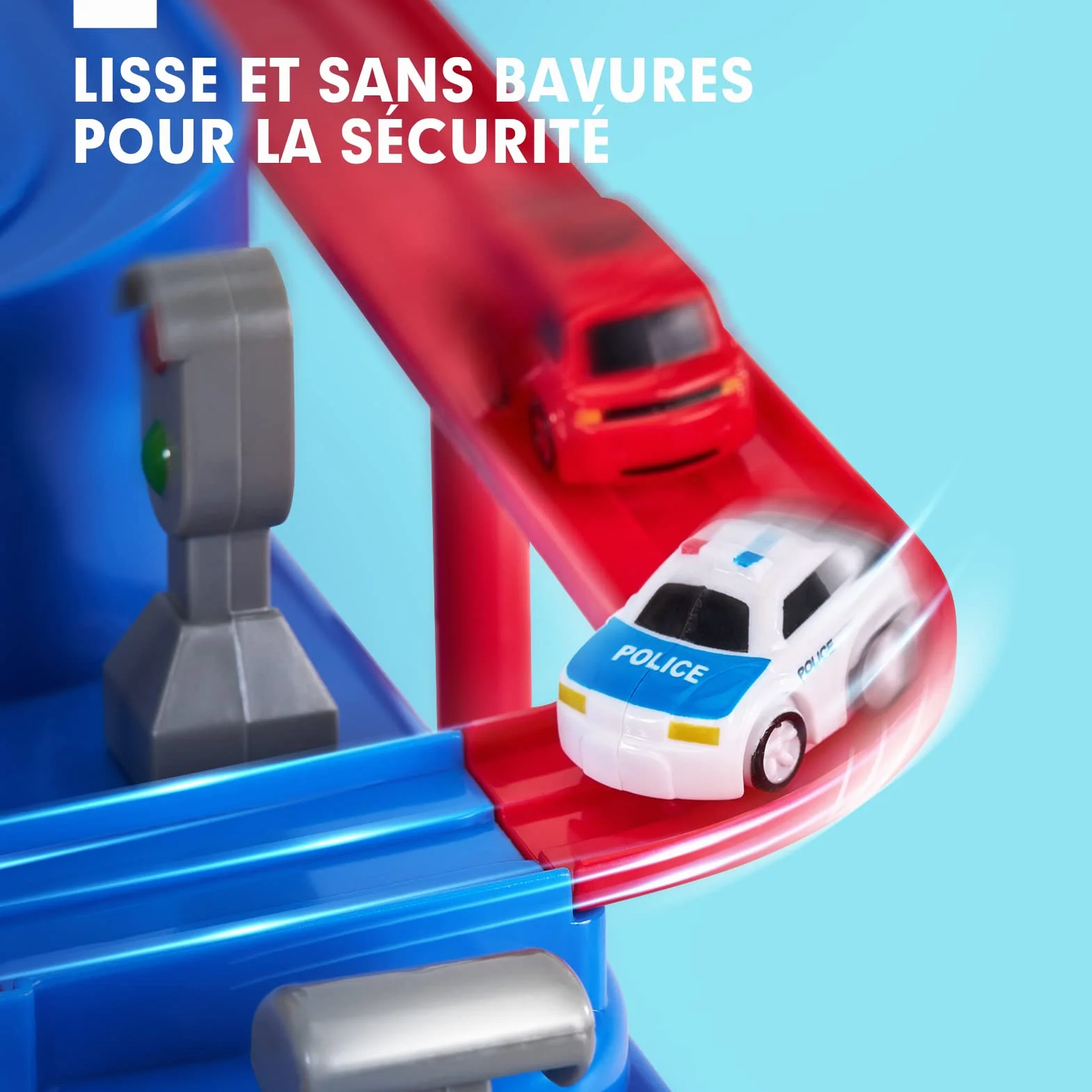 hahaland Circuit Voiture Jouet pour Enfant 3 4 5 Ans - Piste de Voiture avec Hélicoptère et Bus, Jouet Éducatif Interactif, Cadeau Garçon Fille 3-6 Ans