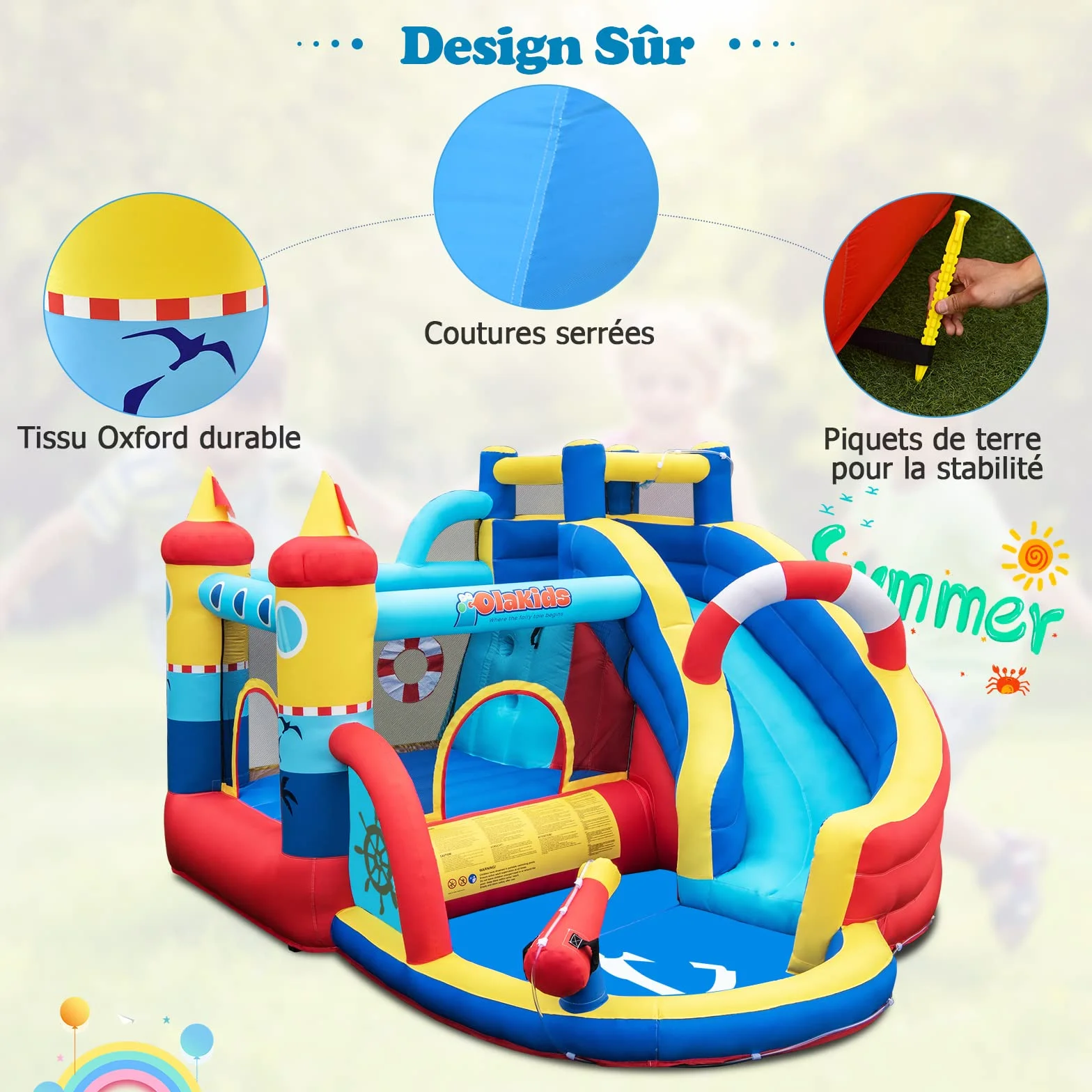 GOPLUS Château Gonflable Pirate avec Toboggan Pistolet à Eau Trampoline Aire de Jeux Gonflable Piscine Mur d'escalade pour Enfants 3-12 Ans 120KG Souffleur 450W