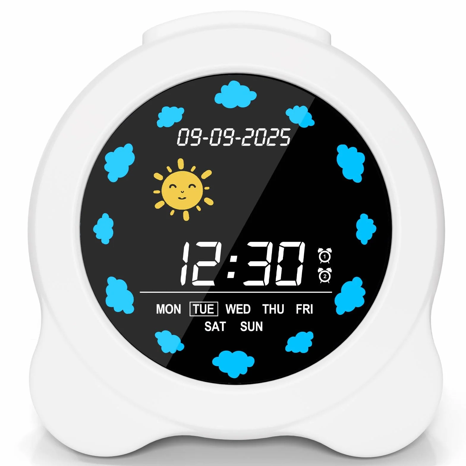 YISSVIC Réveil Enfant Jour Nuit Éducatif 2 Alarmes 12/24 Heure Snooze Luminosité Réglable