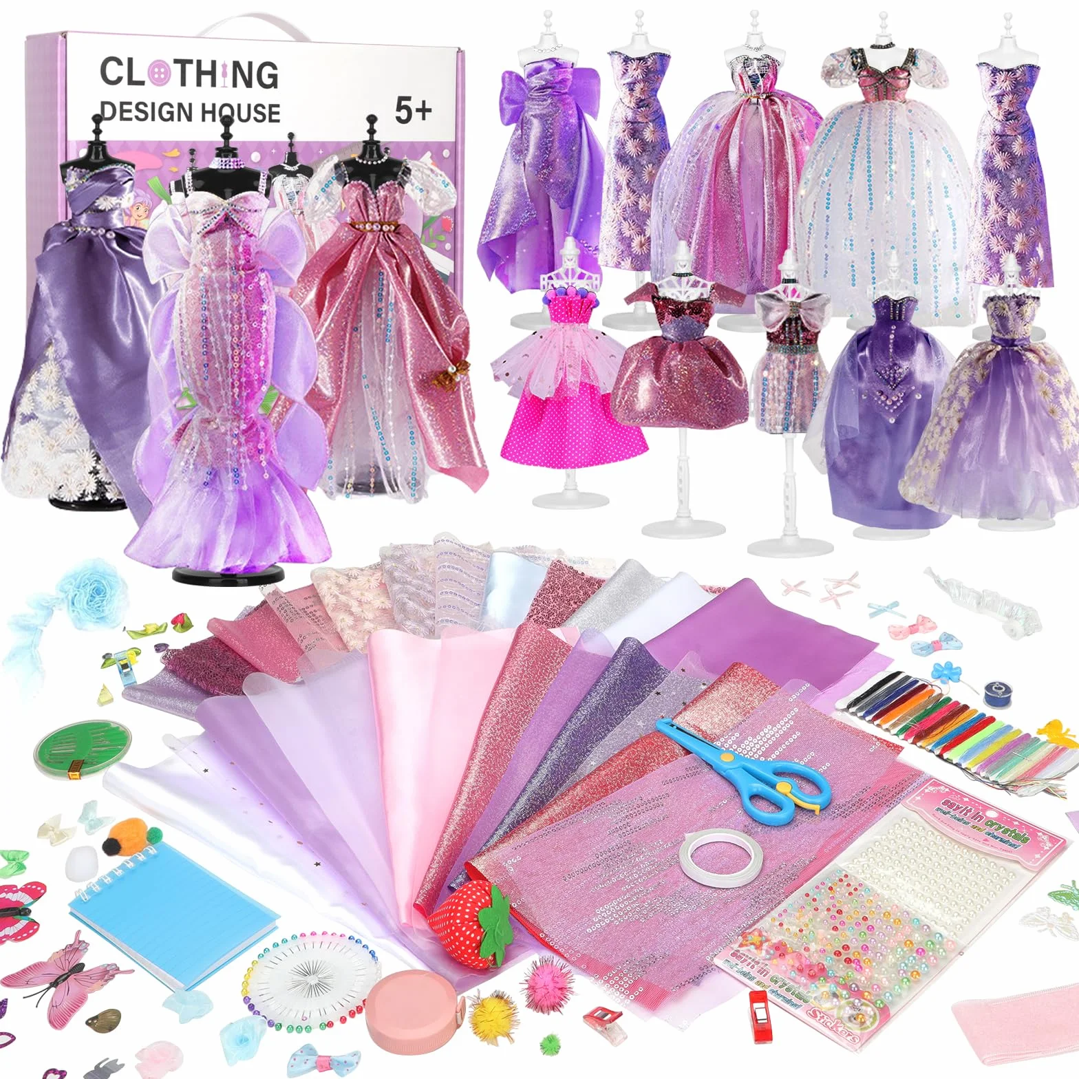 YOCOLE Fashion Design Kit, Création de Mode Couture Enfants avec 6 Mannequins, Carnet de Croquis, Cadeau Fille 6-12 Ans