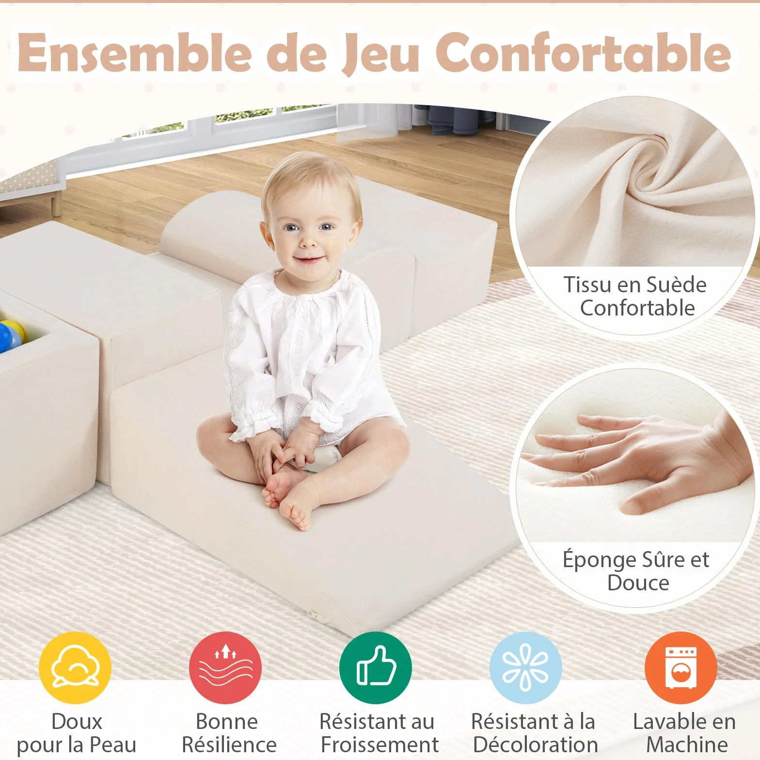 GOPLUS Parcours Motricité Bébé avec Piscine à Balles, Toboggan Rembourré, Housse Lavable, 3 Ans+