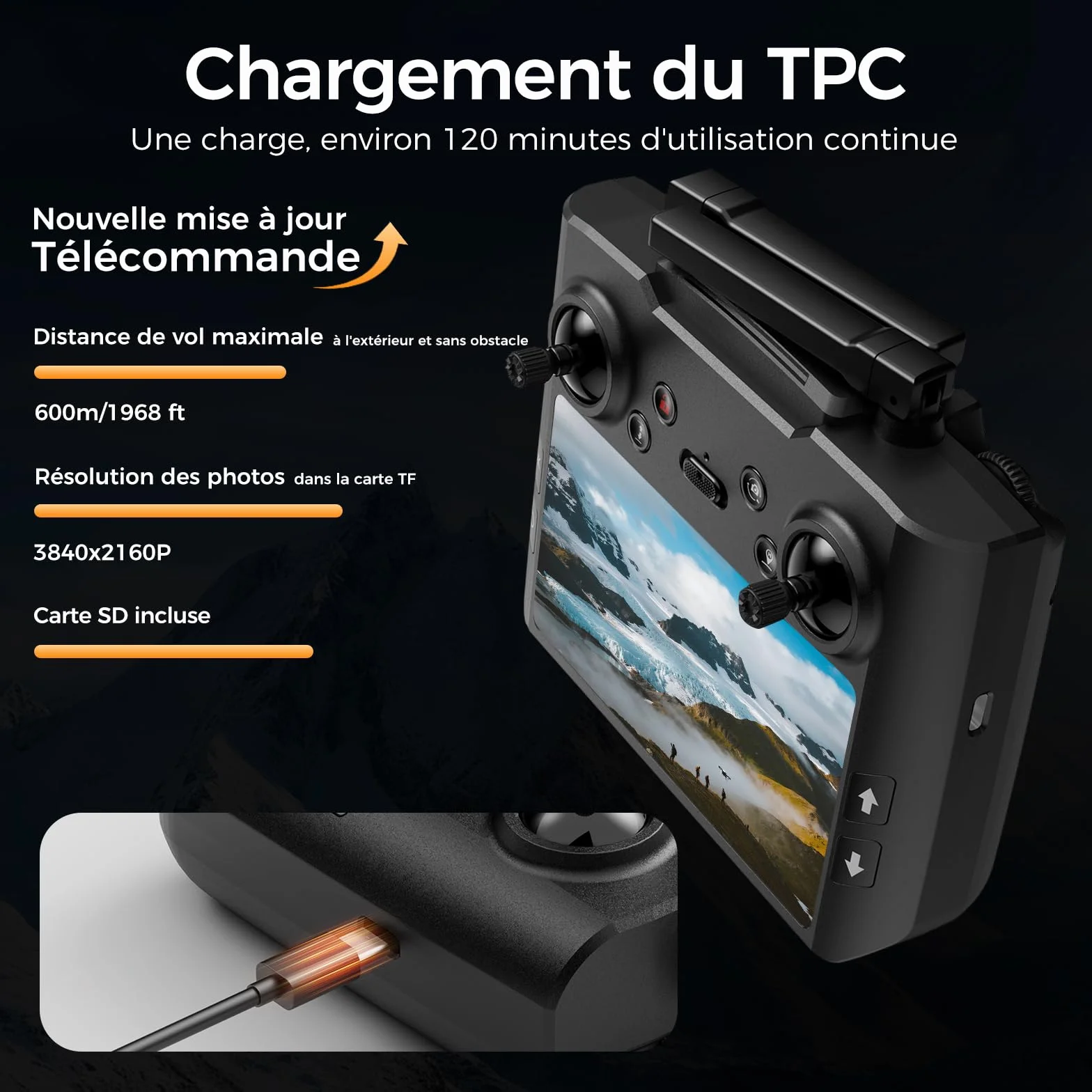 Drone GPS 4K Professionnel pour Adultes avec Caméra, Radiocommande Écran, FPV Pliable, Moteur sans Balais, QuickShots, Longue durée de vol, Moins de 249g C0