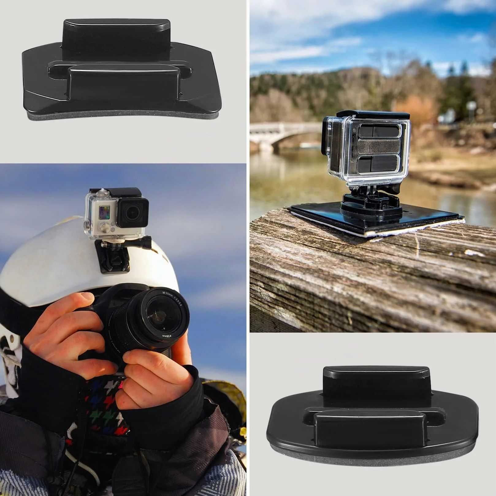 Coussinets Adhésifs Compatibles GoPro, Fixation Casque Adhésif Incurvé Plat, Support GoPro Hero Session/4/3/3+/2
