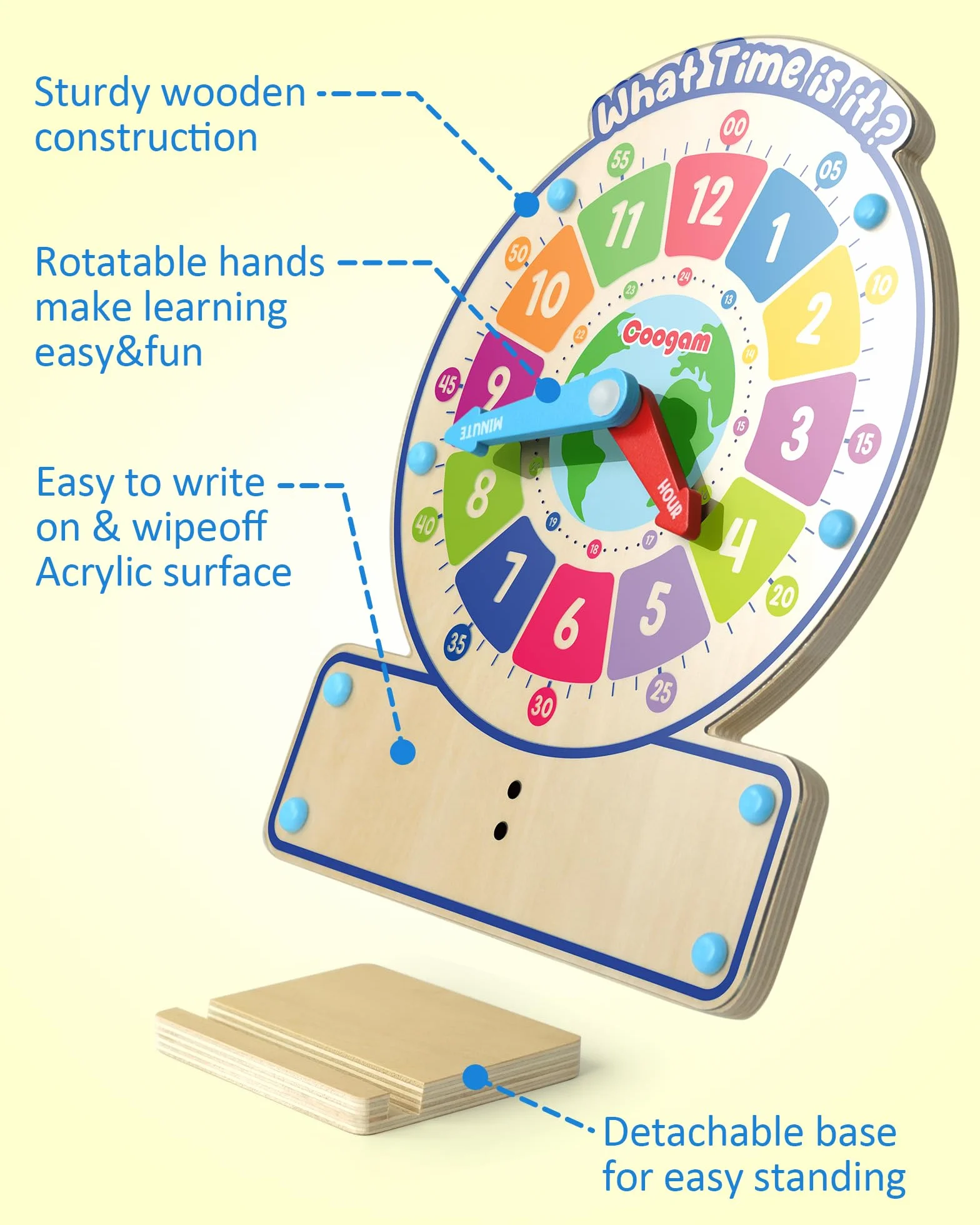 Coogam Horloge en Bois d'Enseignement du Temps, Jeu Éducatif pour Enfants 3 4 5 Ans