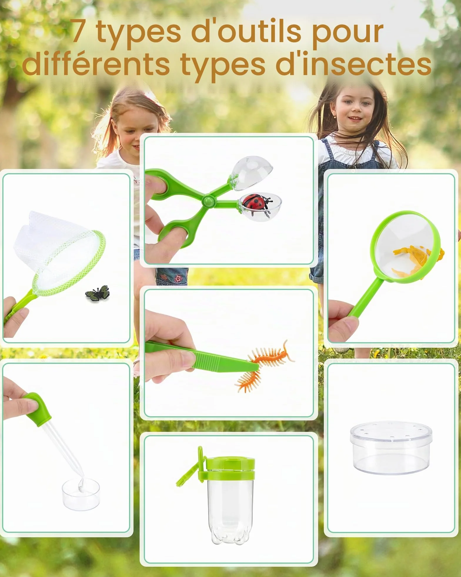 Growithu Kit de Chasse aux Insectes pour Enfants 23 pièces Attrape-Insectes Jouets d'exploration en Plein air 3-7 Ans