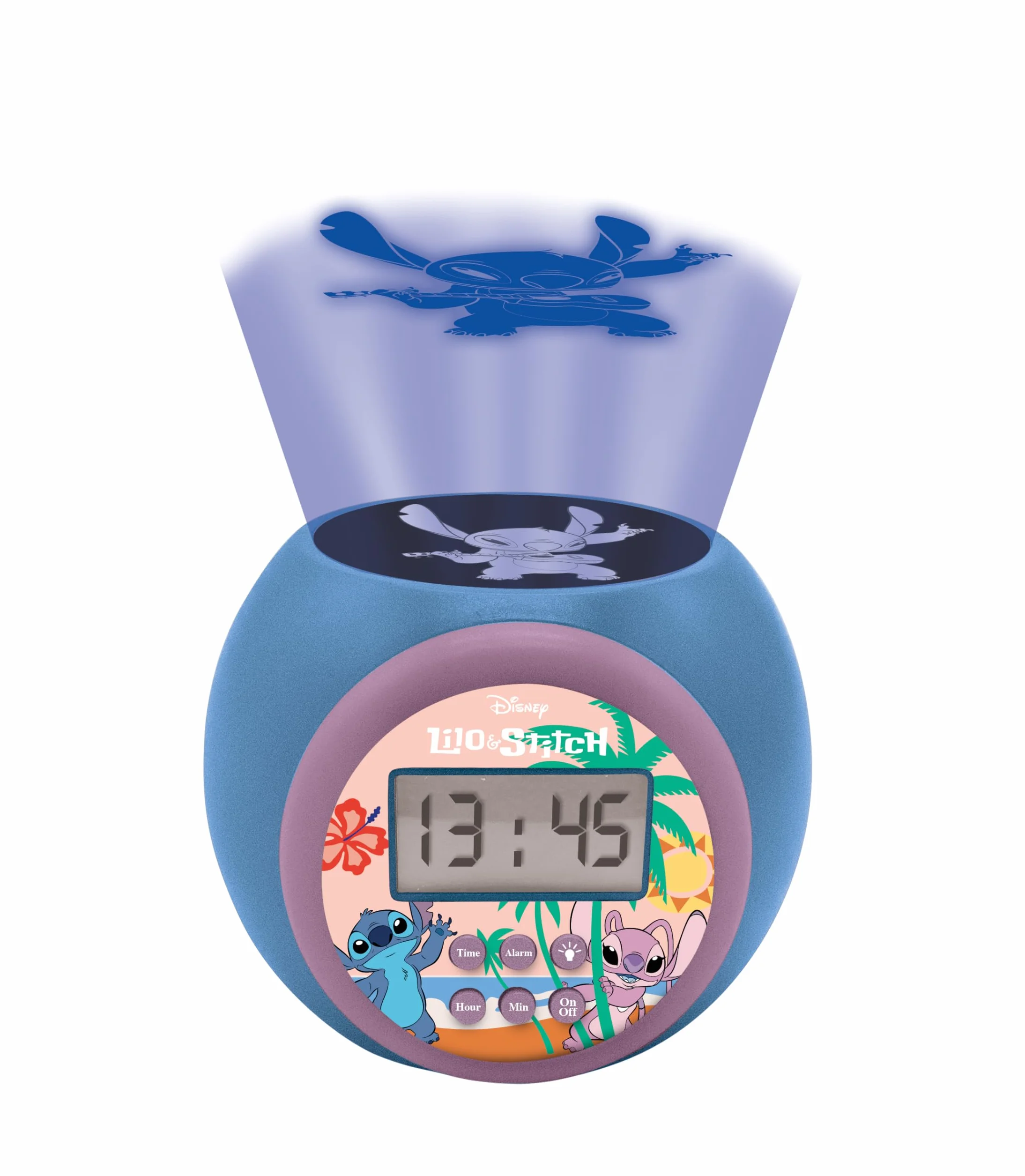 Lexibook Disney Stitch Réveil-projecteur avec Alarme Snooze Veilleuse Minuterie Écran LCD Piles Bleu RL977D