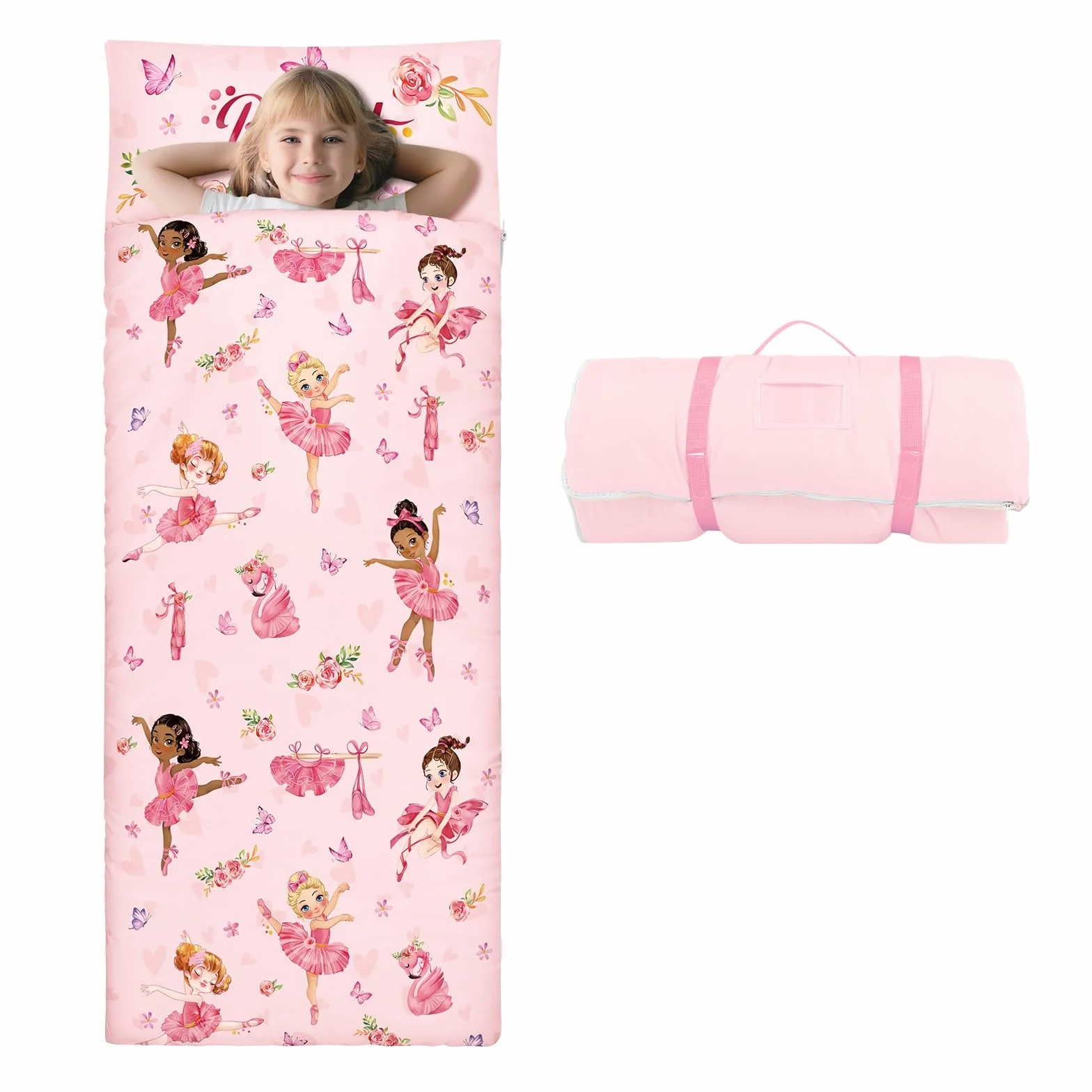 decalsweet Sac de Couchage Chaud pour Enfants avec Oreiller Amovible, Double Fermeture Eclair Camping