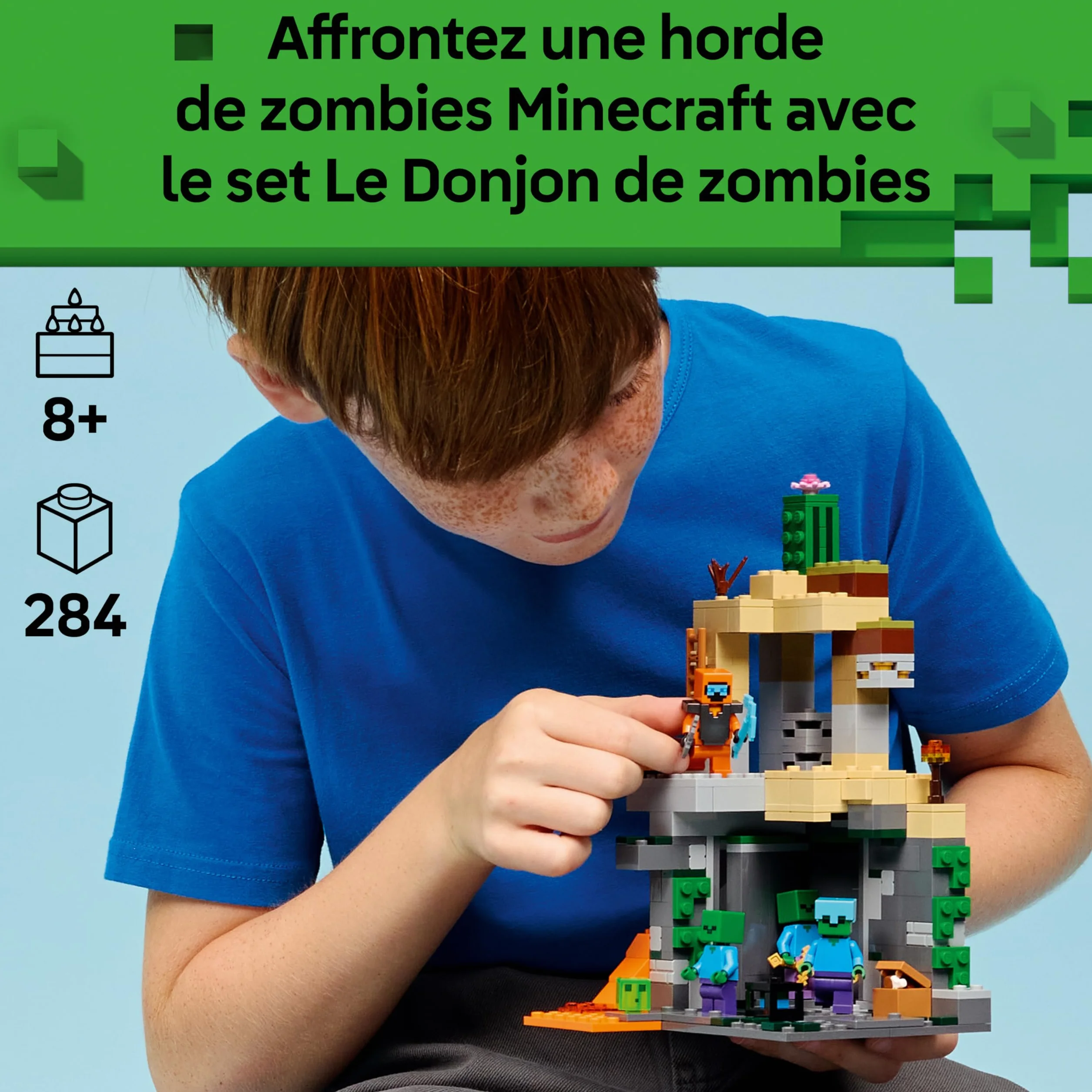 LEGO Minecraft Le Donjon de Zombies 21587 Jeu Interactif avec Minifigurine de Vagabond 3 Figurines de Zombies Slime Établi Cadeau Gaming 8 Ans