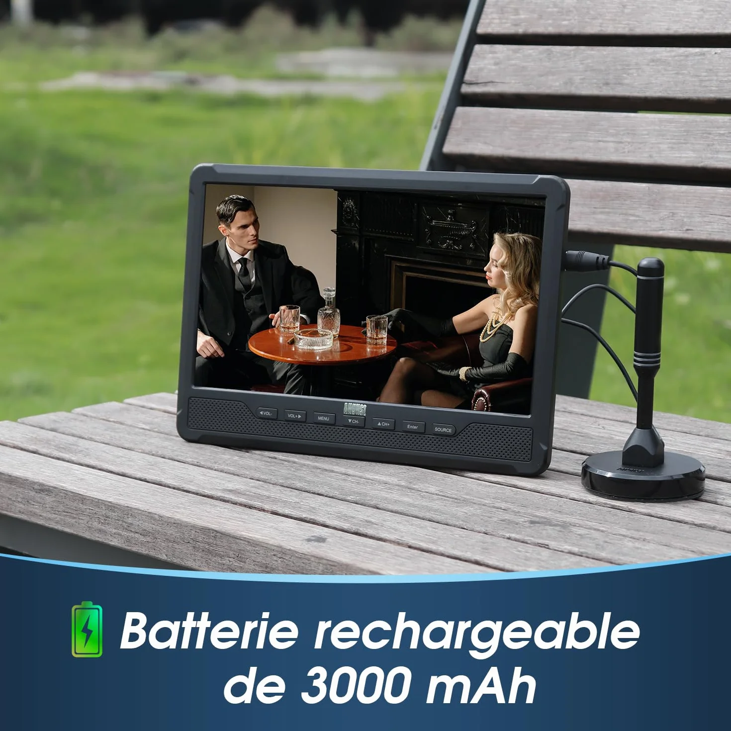 August DA383 TV Portable 10" avec Lecteur DVD Intégré, Enregistrement TV TNT HD DVB-T2, Batterie Rechargeable, CD/DVD/USB/SD, HDMI, AV