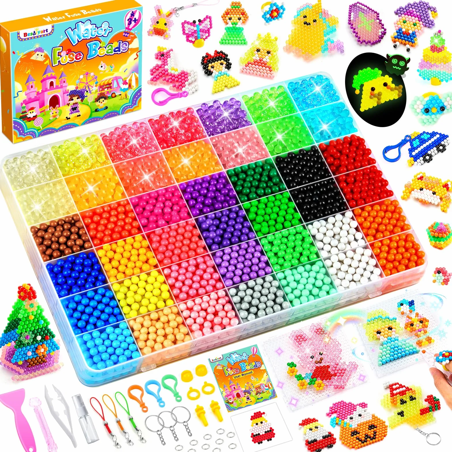 Besdiyart Perles d'eau paillettes enfants set recharge brillent dans le noir perles magiques bricolage