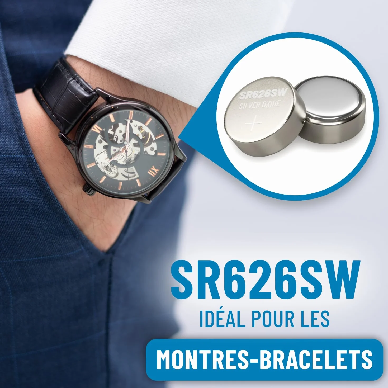 Pile SR626SW 1,55V oxyde d'argent 377 SR66 AG4 - ABSINA 10x Bouton étanche Longue durée
