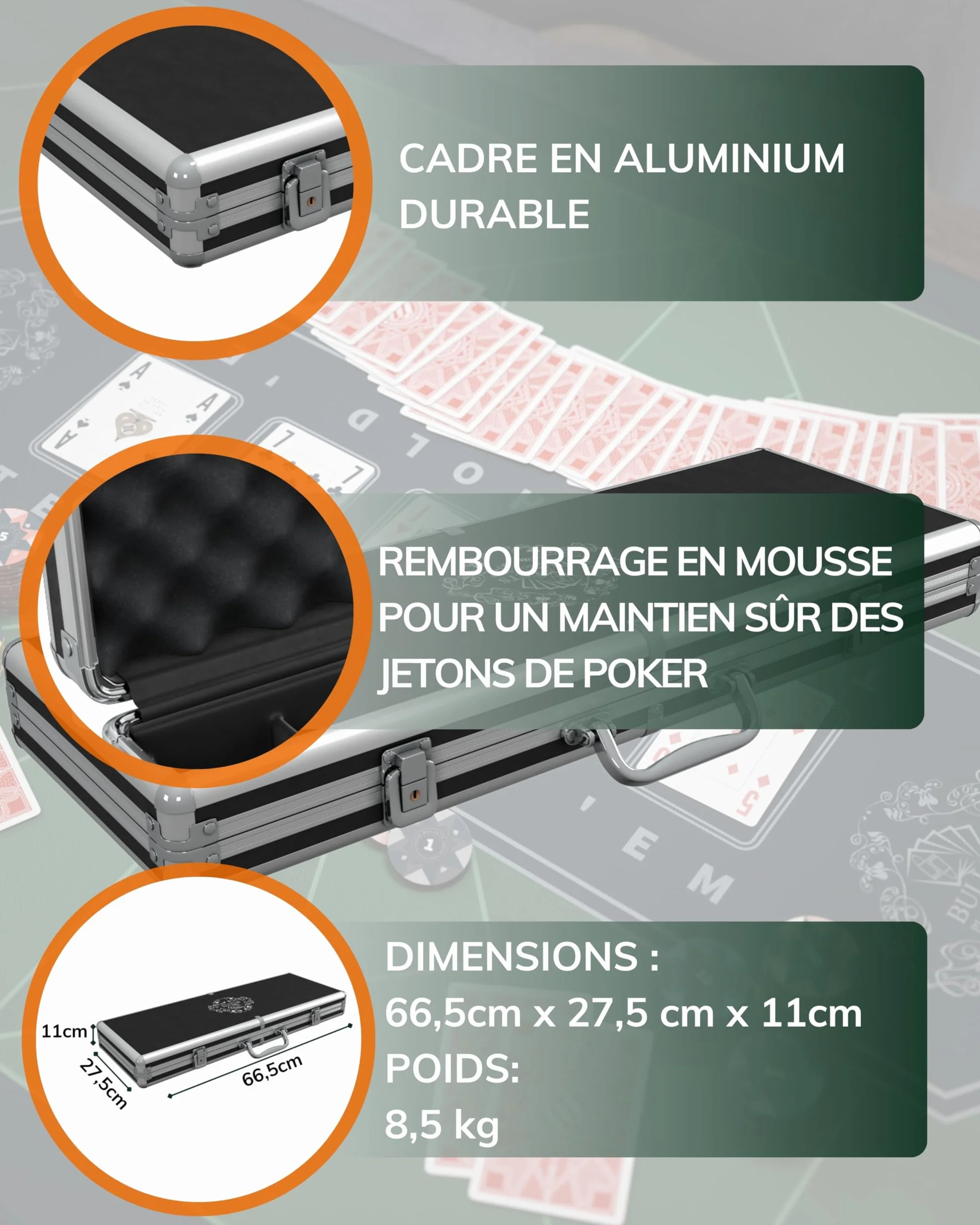 Bullets Playing Cards | Mallette de Poker 500 Jetons Clay 14g – Coffret Complet avec Cartes, dés et Bouton Dealer en céramique – Design Tony