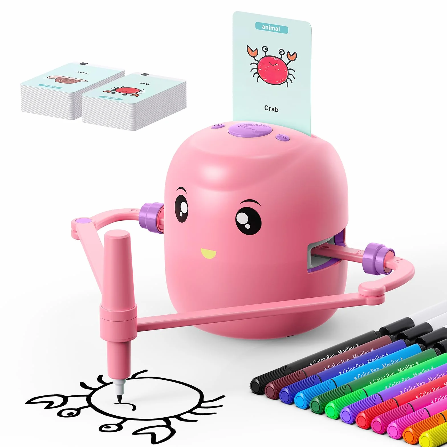 Drawing Robot for Kids Montessori Educational Painting Toy 5+ Voice Interaction 16 Color Pens 100 Learning Word Cards Gift 5+ Year Old Boys Girls Pink