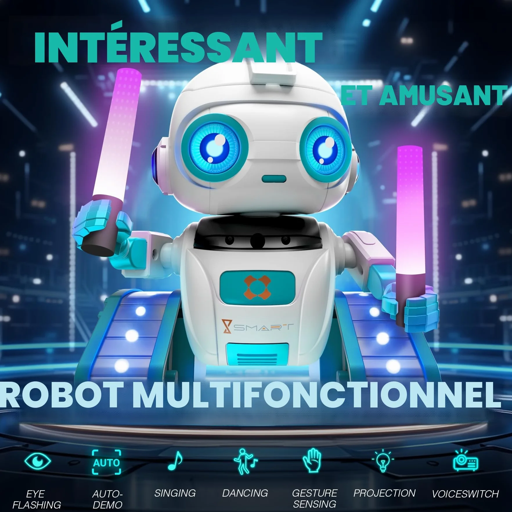 Robot Enfant Jouet Télécommandé Rechargeable avec Veilleuse Projecteur Ciel Etoile pour Garçons et Filles 3-8 Ans Cadeau d'Anniversaire
