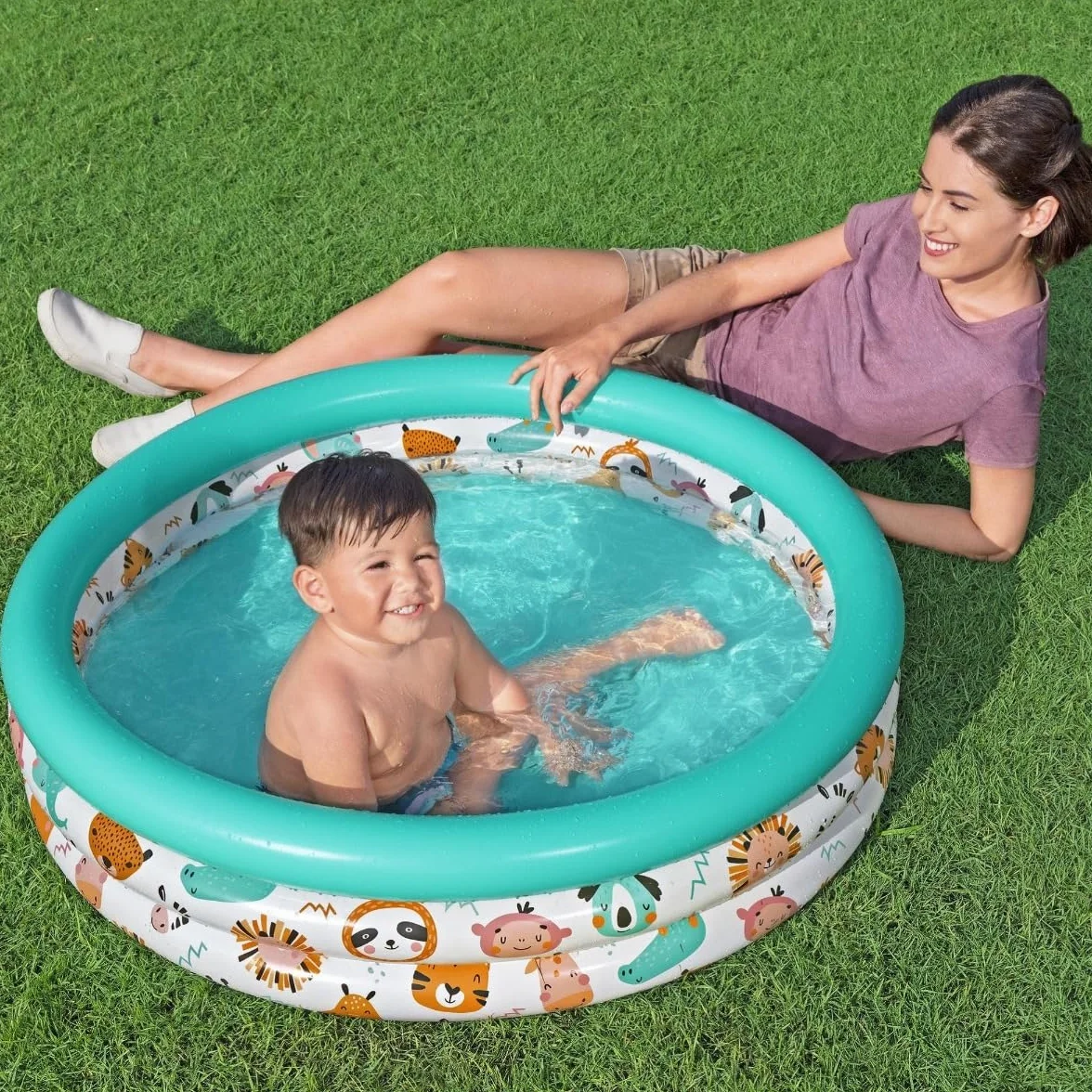 Bestway Piscine Gonflable Trois Anneaux pour Enfants Safari Pals 102 cm x 102 cm x 25 cm Multicolore