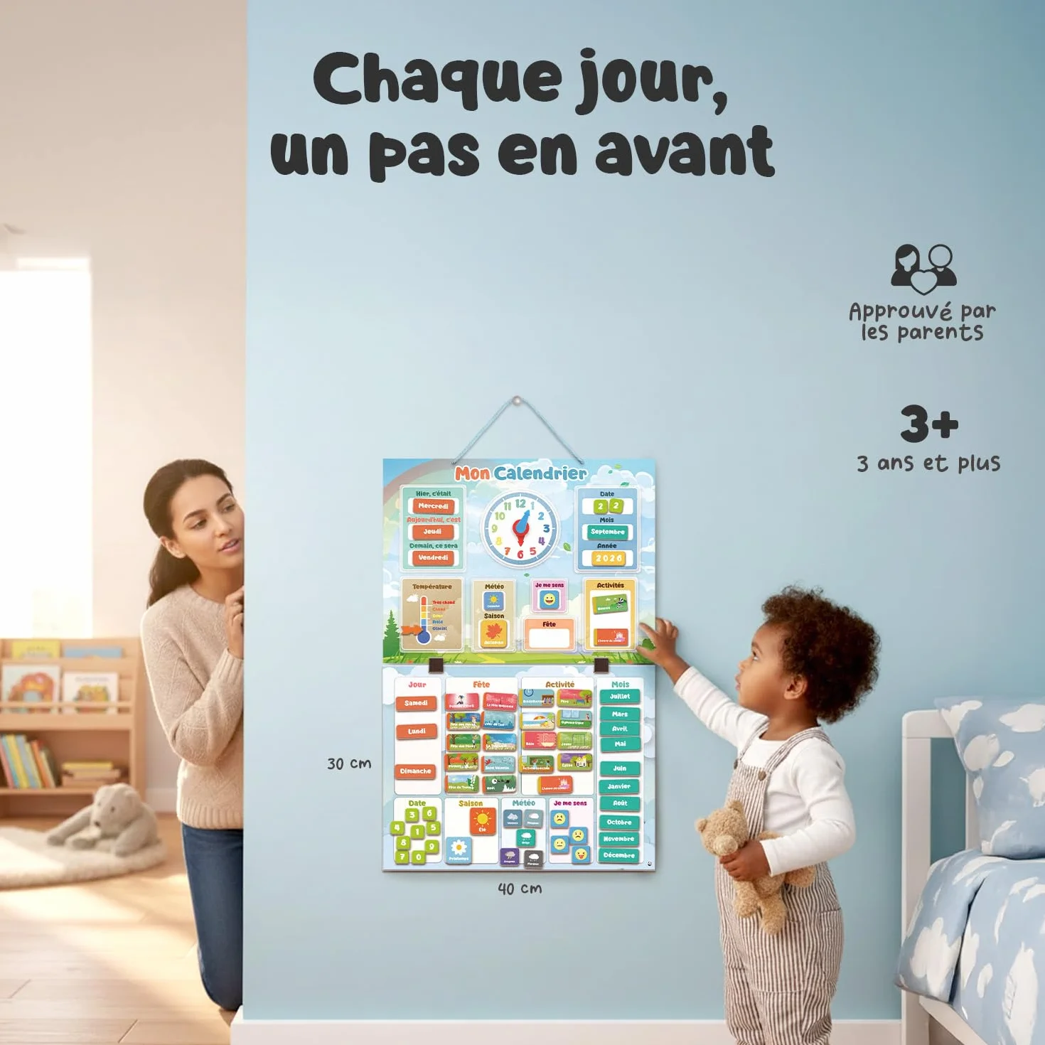 SmartPanda Mon Premier Calendrier Jeu Éducatif Magnétique 30x40cm Français