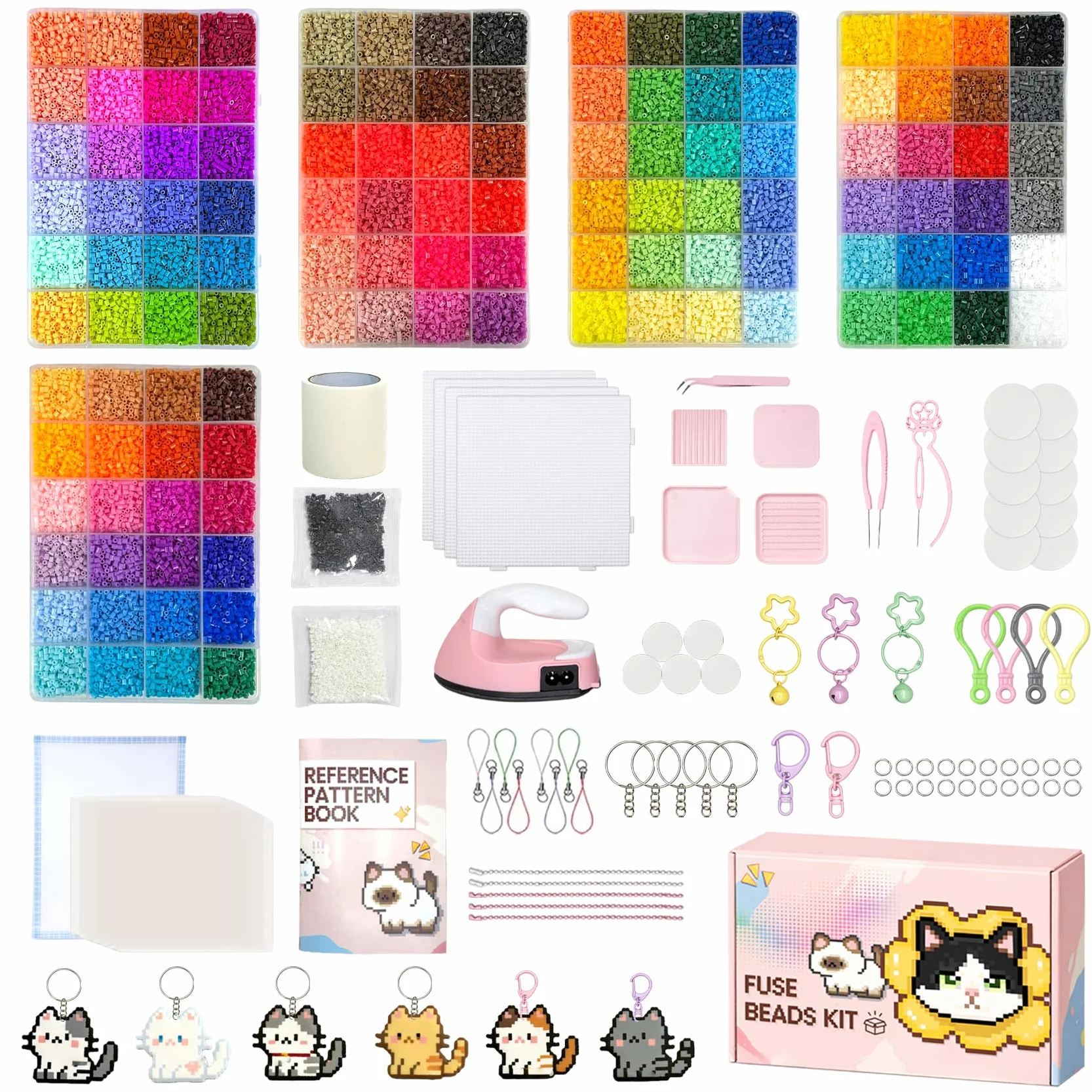 Perles à Repasser 62000 Pièces 2,6 mm 120 Couleurs Kit Perles Fusibles avec Planches Motifs Papier Pincettes
