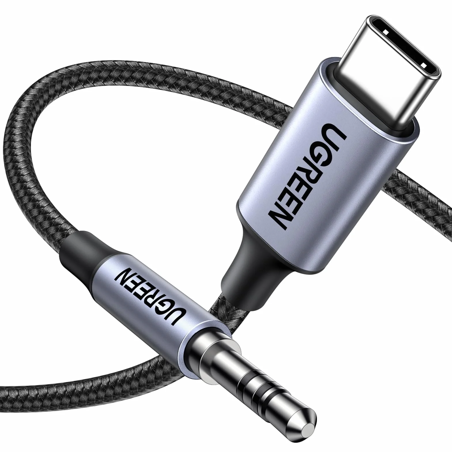 UGREEN Câble USB C Jack 3.5mm TRS Stéréo Auxiliaire Nylon Tressé Compatible iPhone 17 Pro Max Air 16 iPad Galaxy S25 S24 S23 A55 Pixel 9 8 7 Adaptateur Casque Type C Audio DAC Gris
