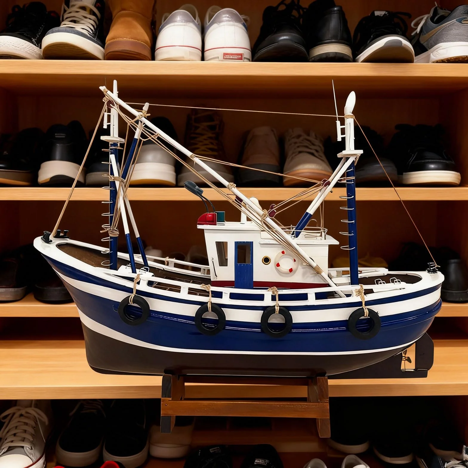 YLME Maquette De Bateau Maquette Finie De Bateau De Pêche Simuler Décoration De Bateau De Pêche en Bois Faite À La Main Décoration De La Maison Cadeau Souvenir,Bleu