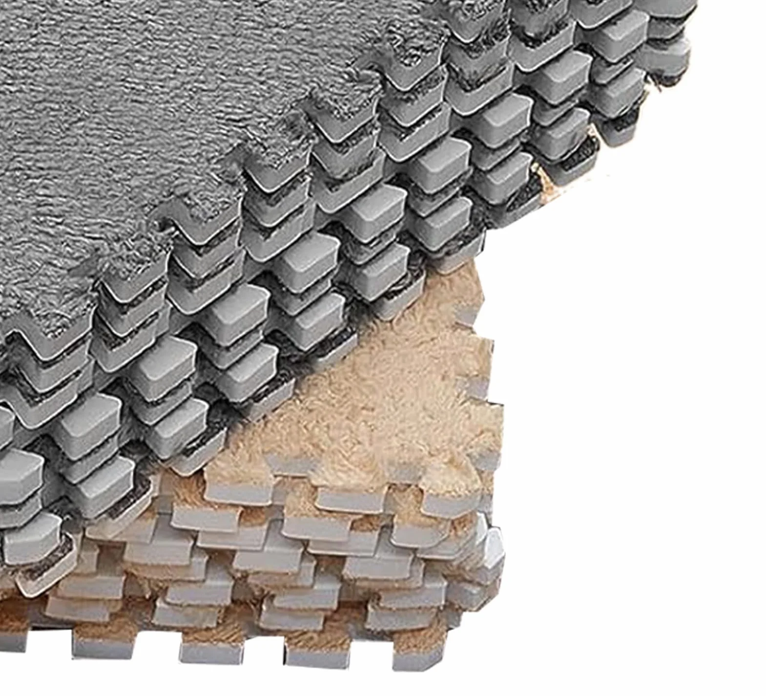 Tapis de Jeu Puzzle en Mousse 30x30cm 10 Pièces Dalles Emboîtables Tapis de Sol Gris Chamois