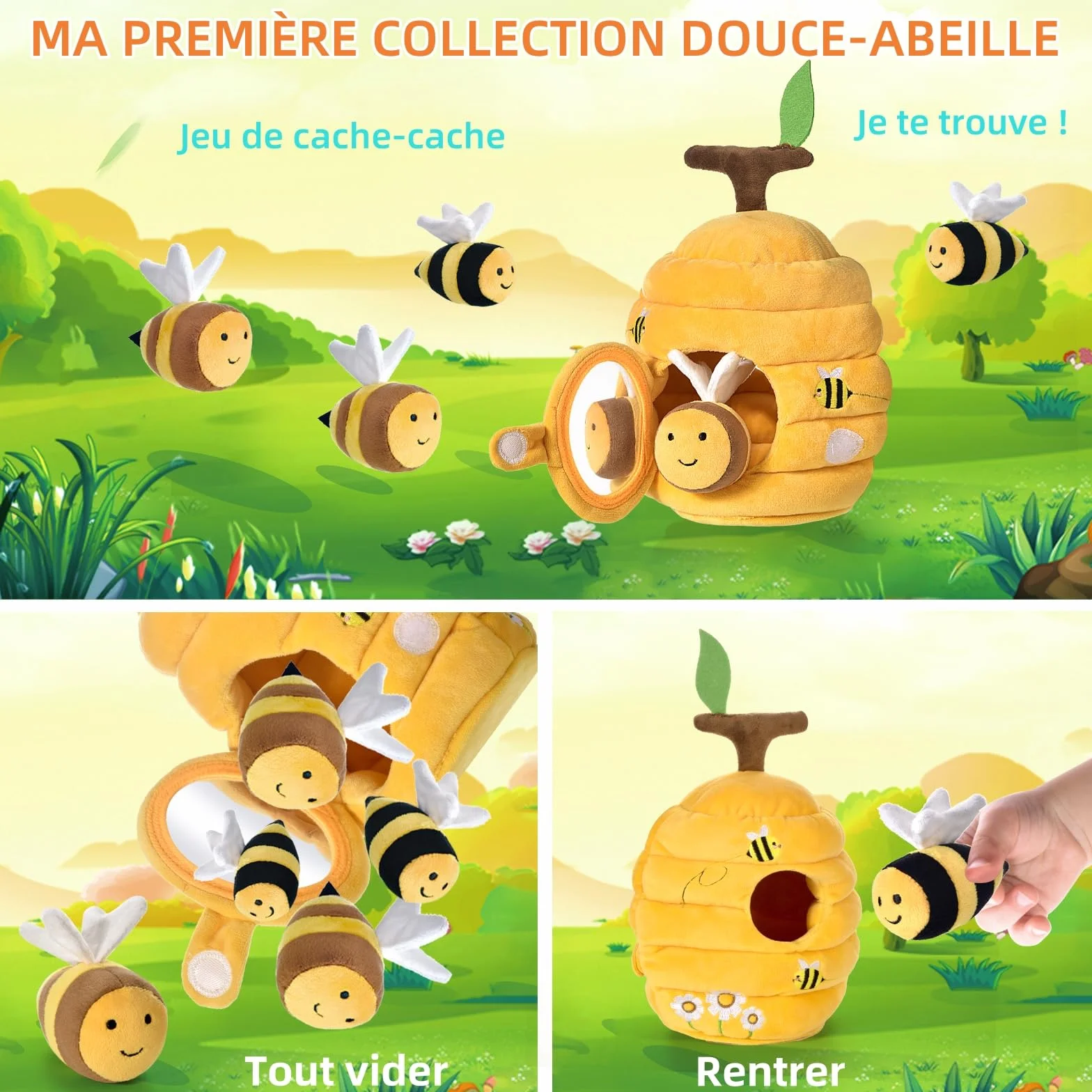 VORENUS Jouet Bebe 6 Mois, 6-en-1 Ruche en Peluche avec 5 Abeilles, Jeux Montessori