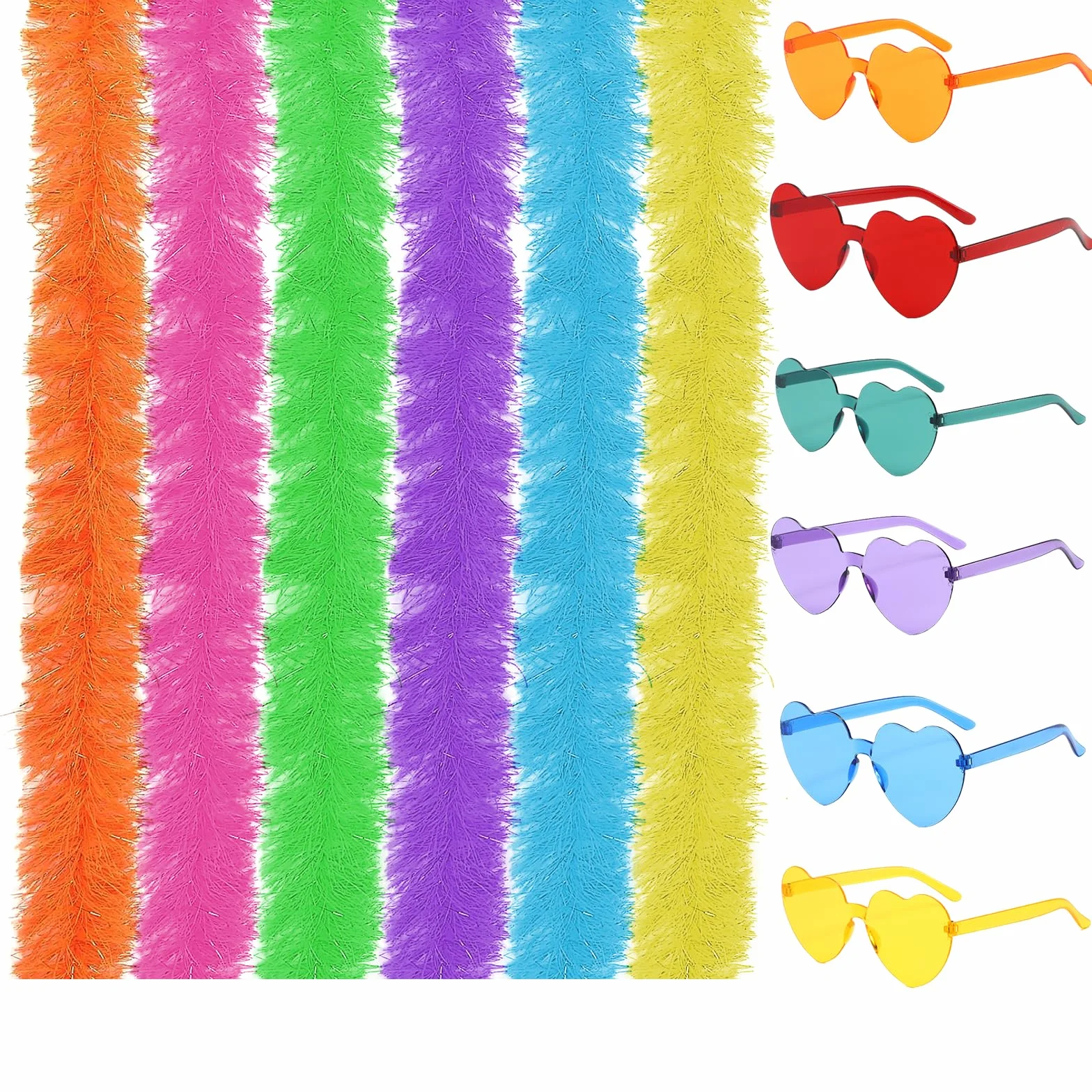 Boas Plumes Déguisement 6 Pcs 6.6ft La Plume Colorées Clapet Lunettes de Soleil Sans Monture pour Cosplay Halloween
