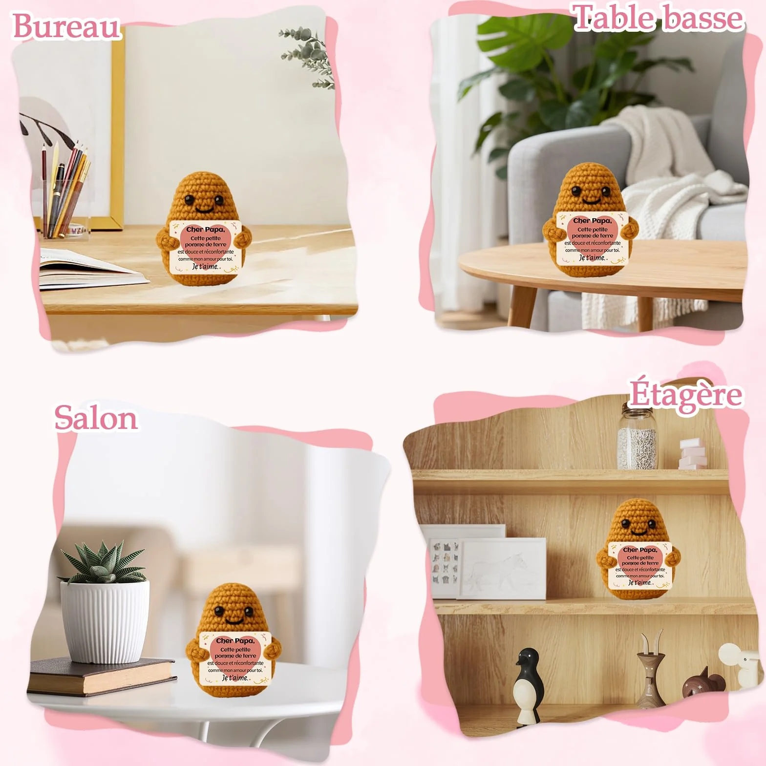Peluche Patate Tricotée avec Carte et Porte-Clés, Cadeau Papa Anniversaire Fête des Pères Noël