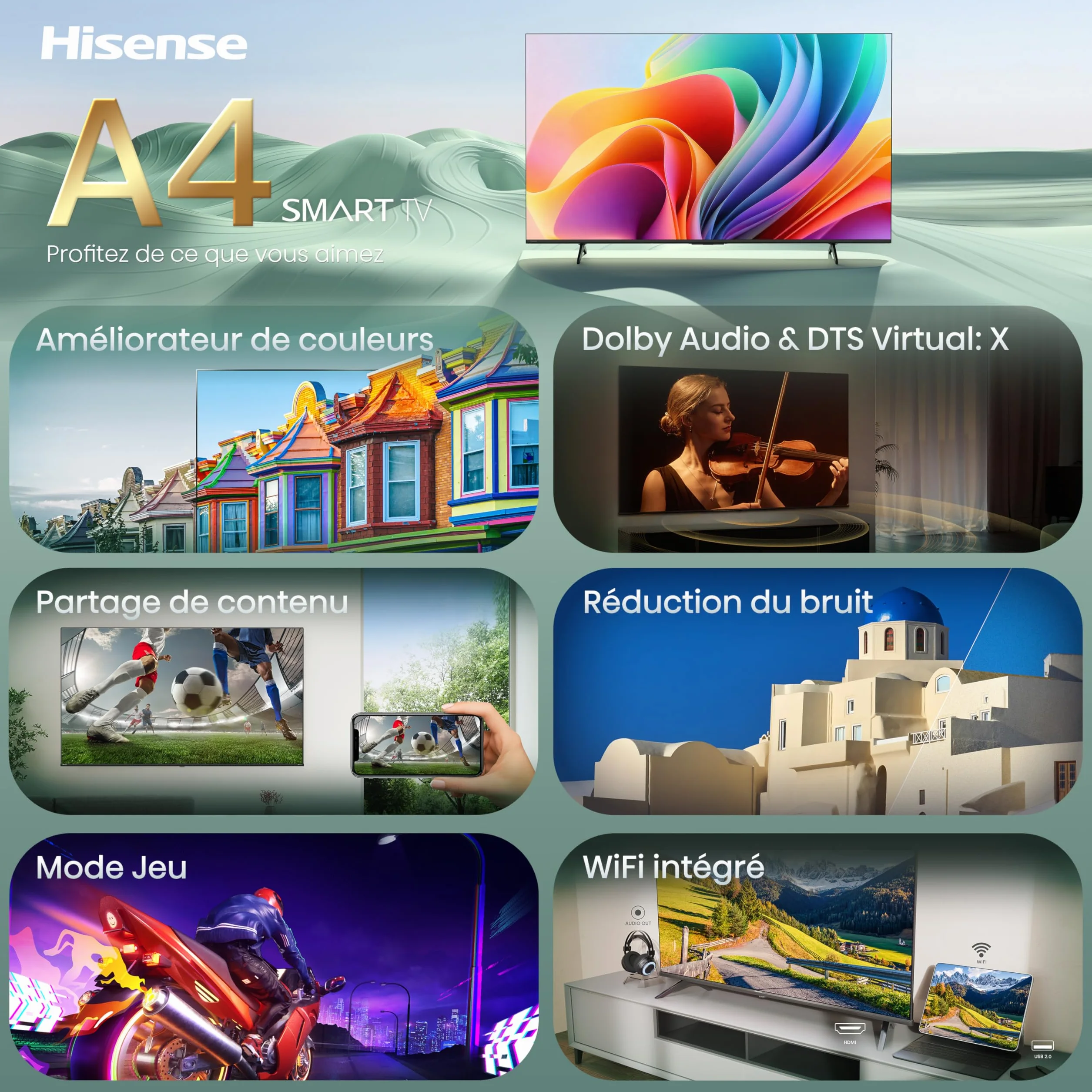 Hisense TV LED 40" (102 cm) Full HD Smart VIDAA Dolby Audio DTS HD WiFi Bluetooth Noir