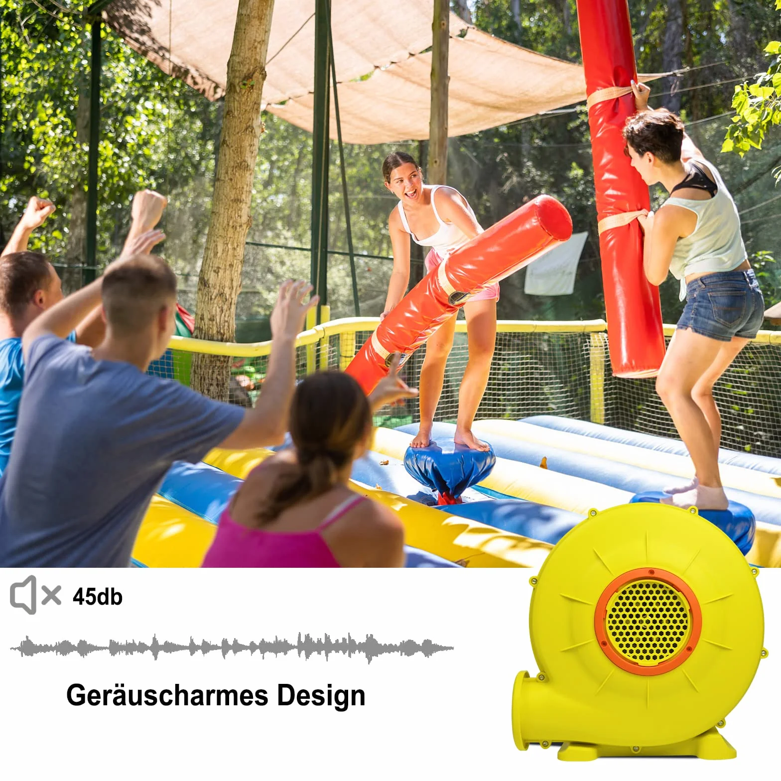 Pompe Air Electrique Souffleur d'air 350W pour Château Gonflable, Portable avec Poignée, Jaune