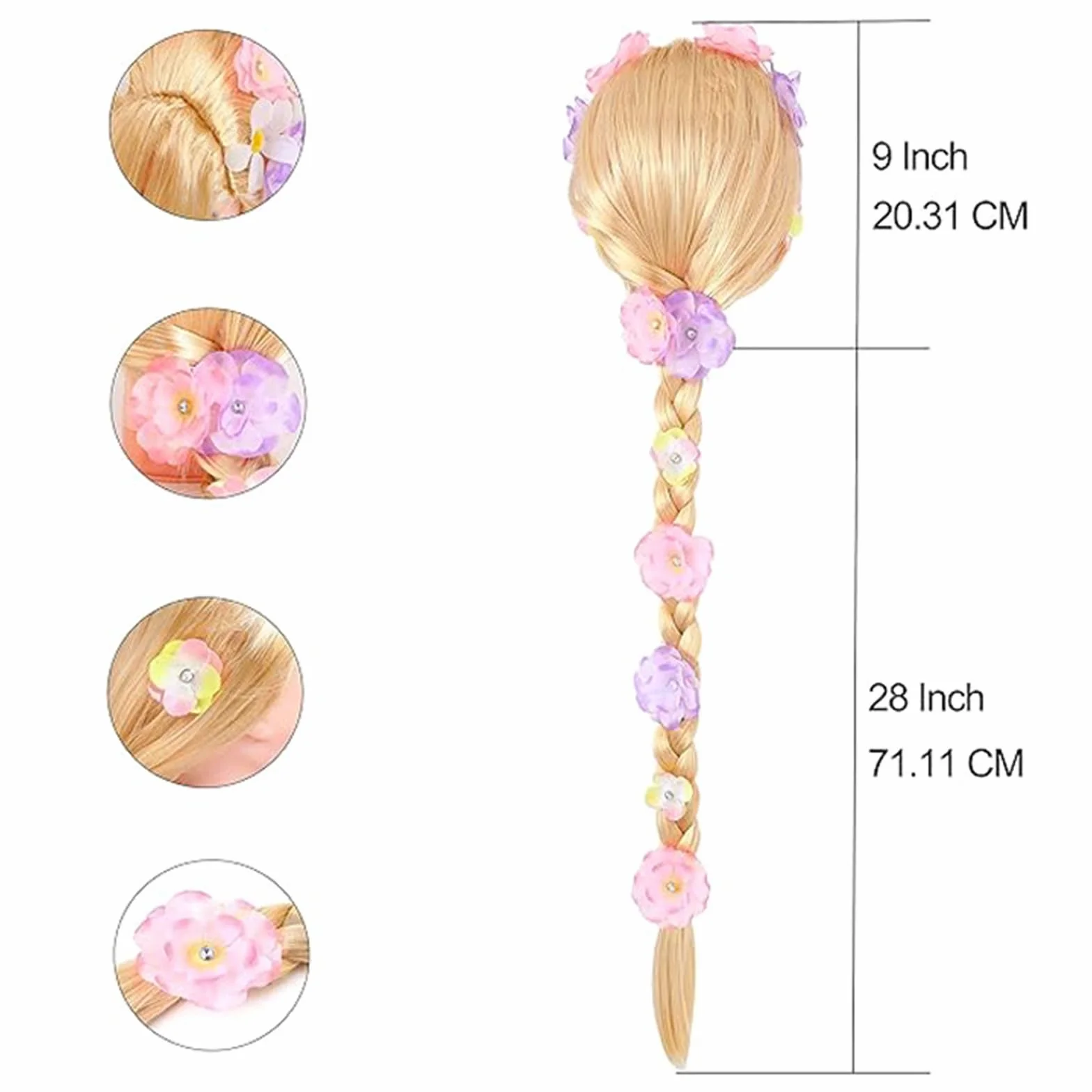 Perruque Princesse Cosplay Raiponce Longues Tresses Blondes Accessoire Cheveux Filles Enfants Carnaval