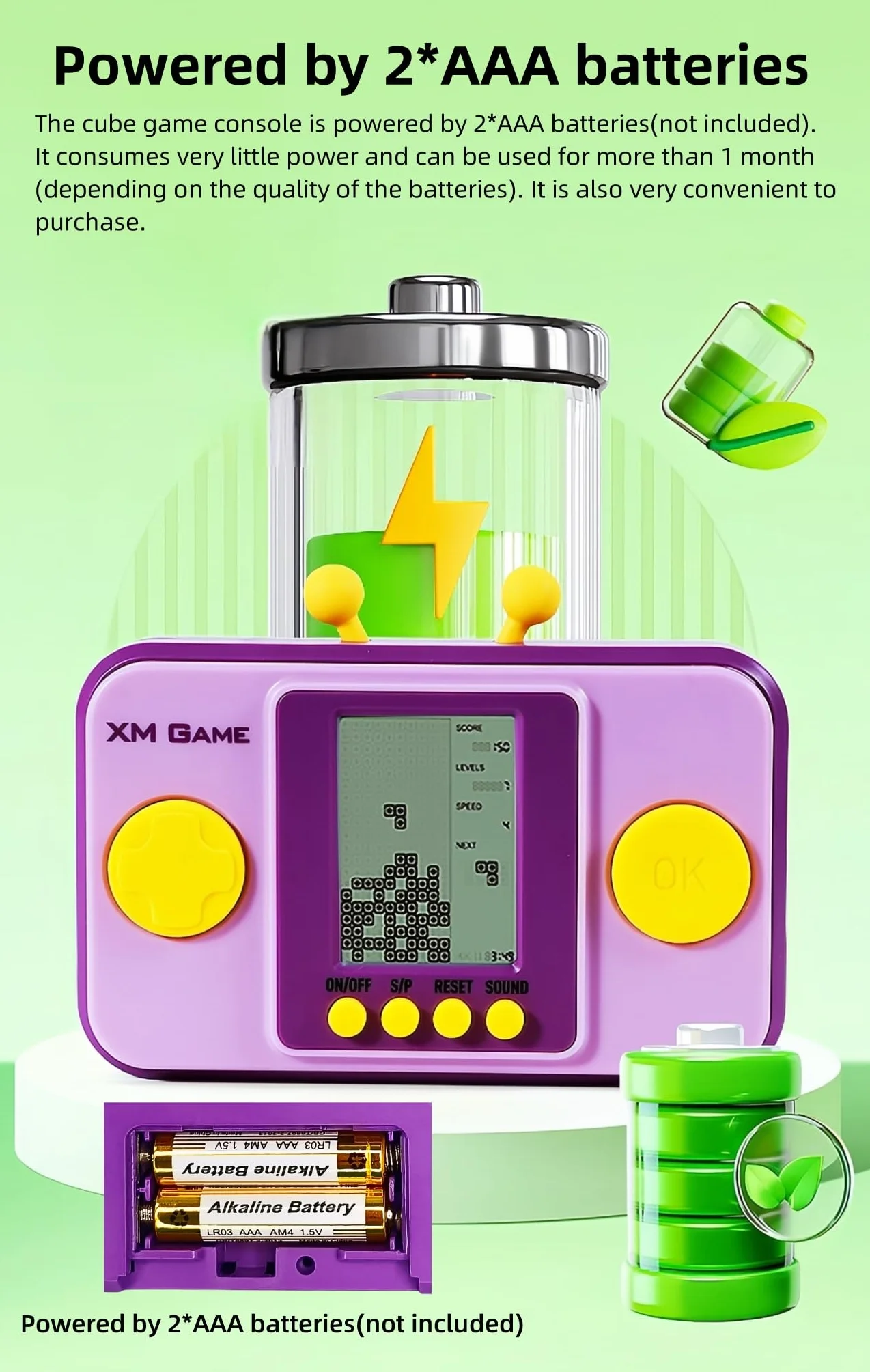 Console de Jeu de Briques Portable Rétro 26 Jeux Niveau/Vitesse Réglable Boutons Silicone Bataille de Chars Jouets électroniques Enfants Violet