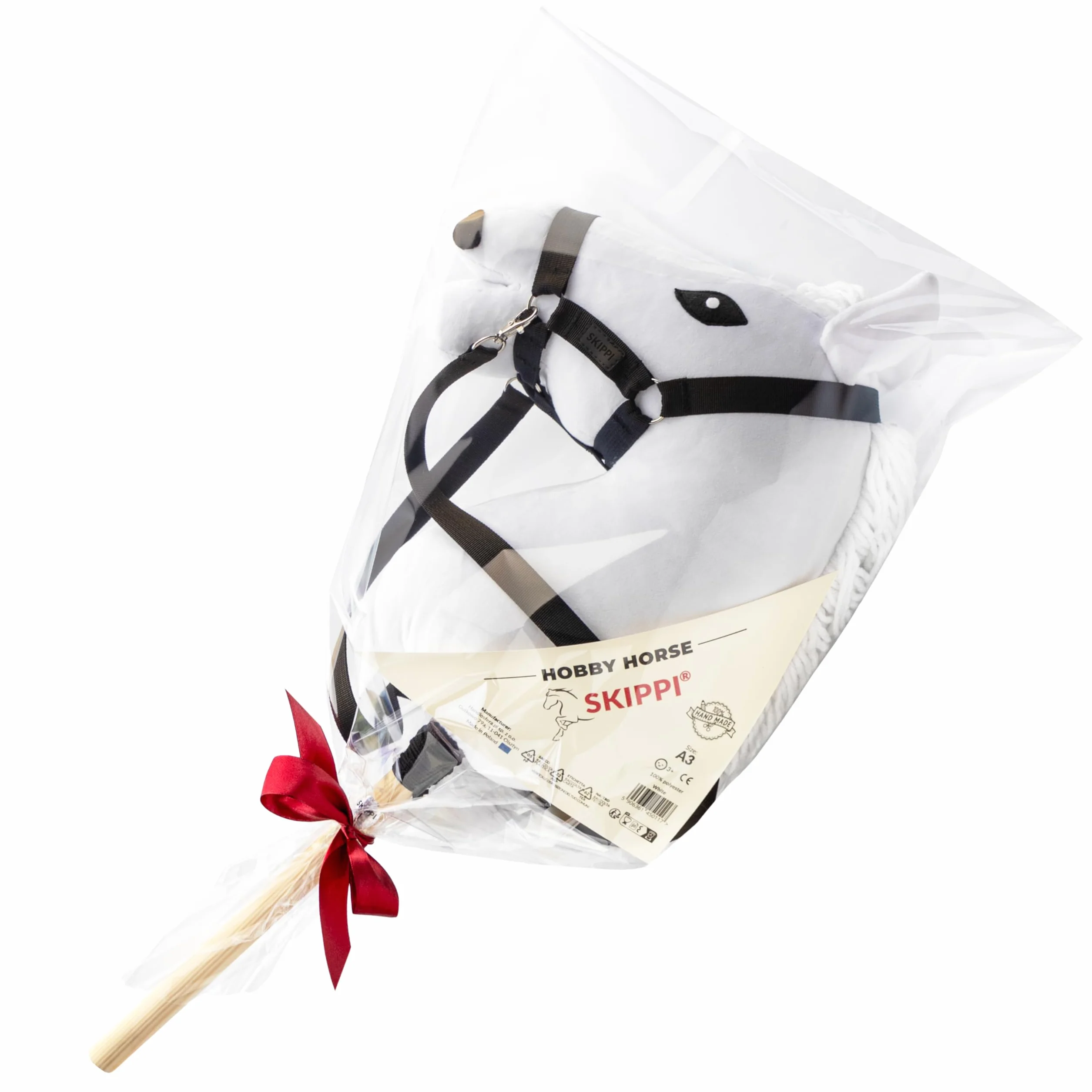 SKIPPI Hobby Horse Blanc Lipizzan Tête de Cheval à Chevaucher A3 Licol et Rênes Inclus