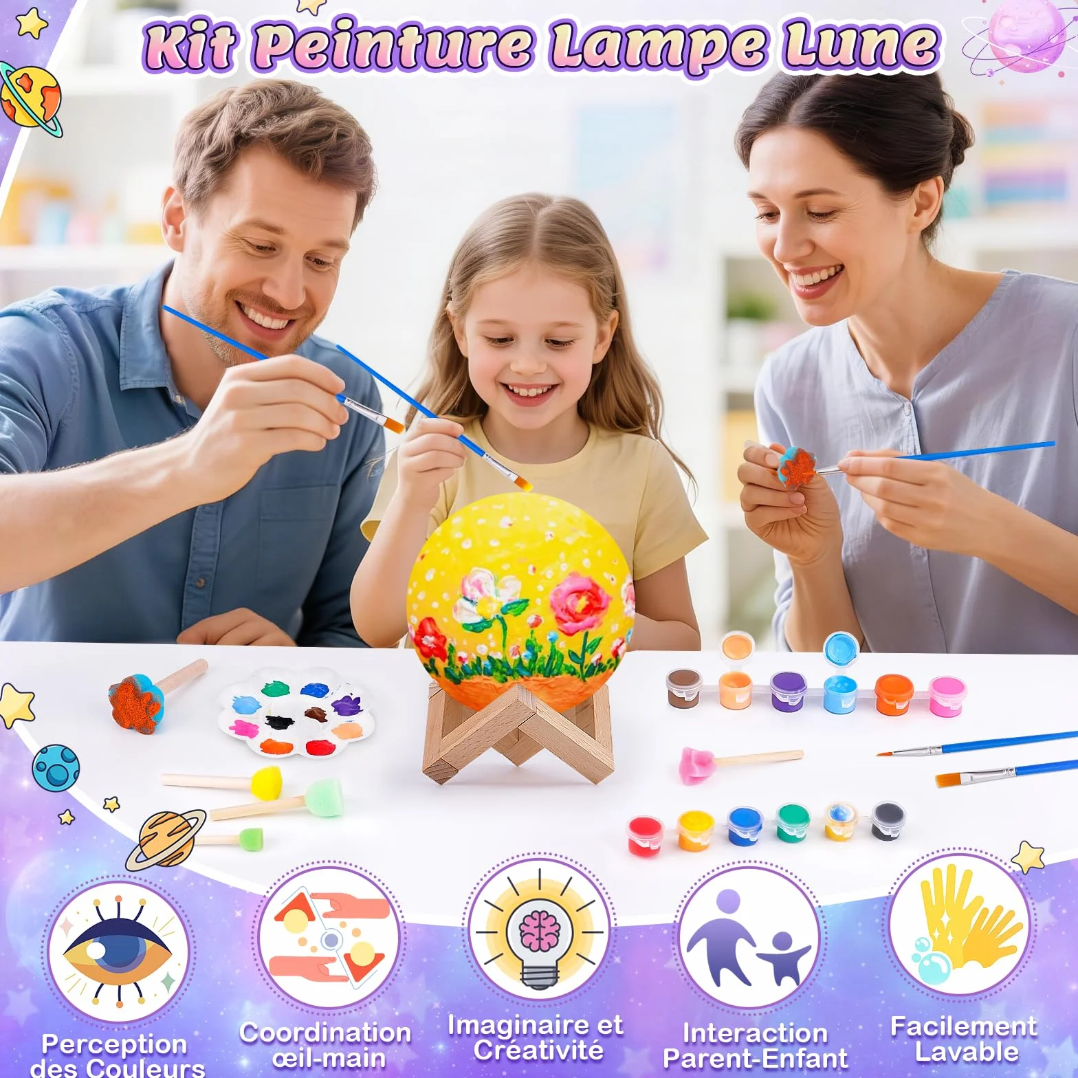 Kit Peinture Lampe Lune pour Enfant: Cadeau Anniversaire Fille 6-12 Ans Bricolage Veilleuse Deco Chambre