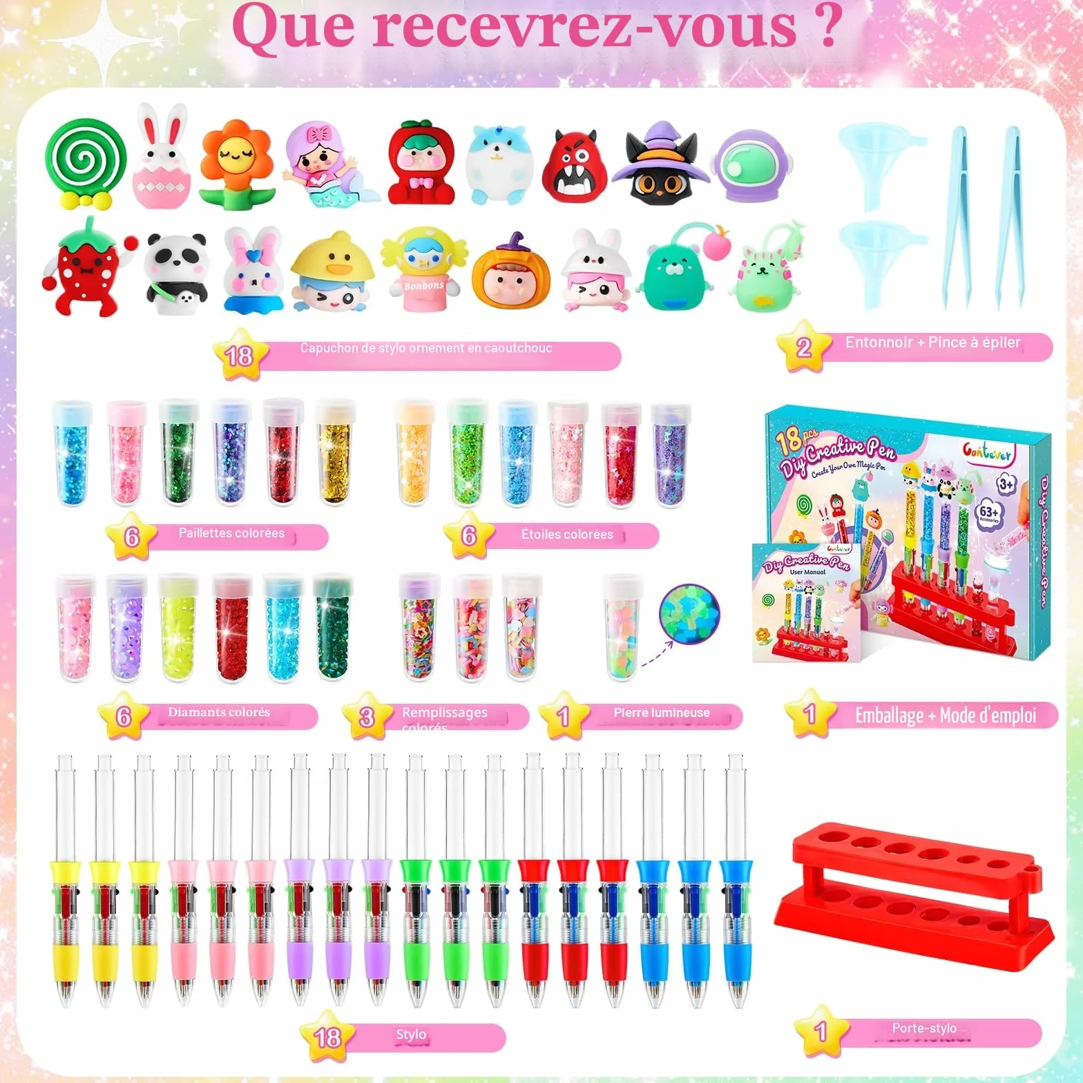 Atelier des Stylos Personnalisé avec Recharge 4 Couleurs, Loisir Créatif Enfant 5-12 Ans, Idée Cadeau Fille Garçon